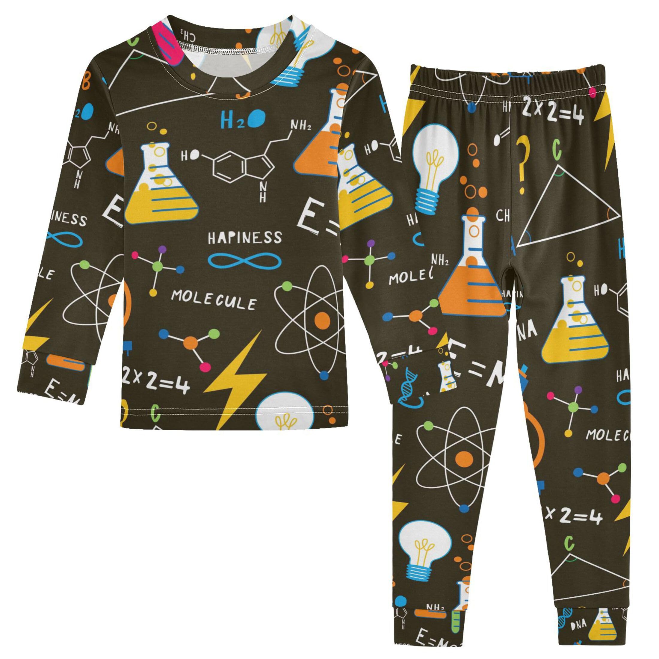 Vozoza Cartoon Colorful Science Formulas Pajama Sets Long Sleeve Top with Pants Cotton Soft Sleepwear 2 Piece Pjs Set Size 5T