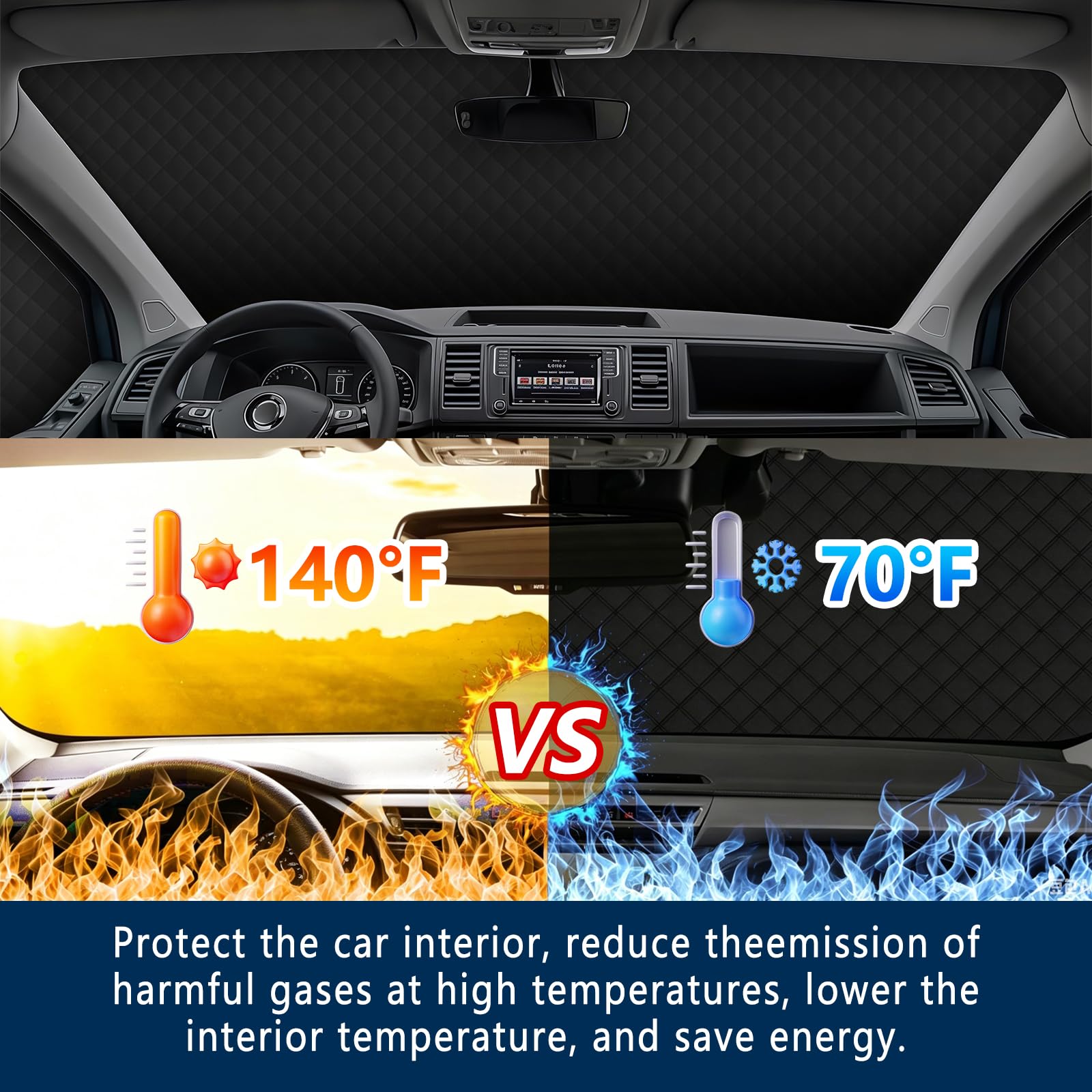 Sonnenschutz Auto Frontscheibe außen für VW T5, Windschutzscheibe Abdeckung Sommer, Sonnenblende Faltbar mit Aufbewahrungstasche