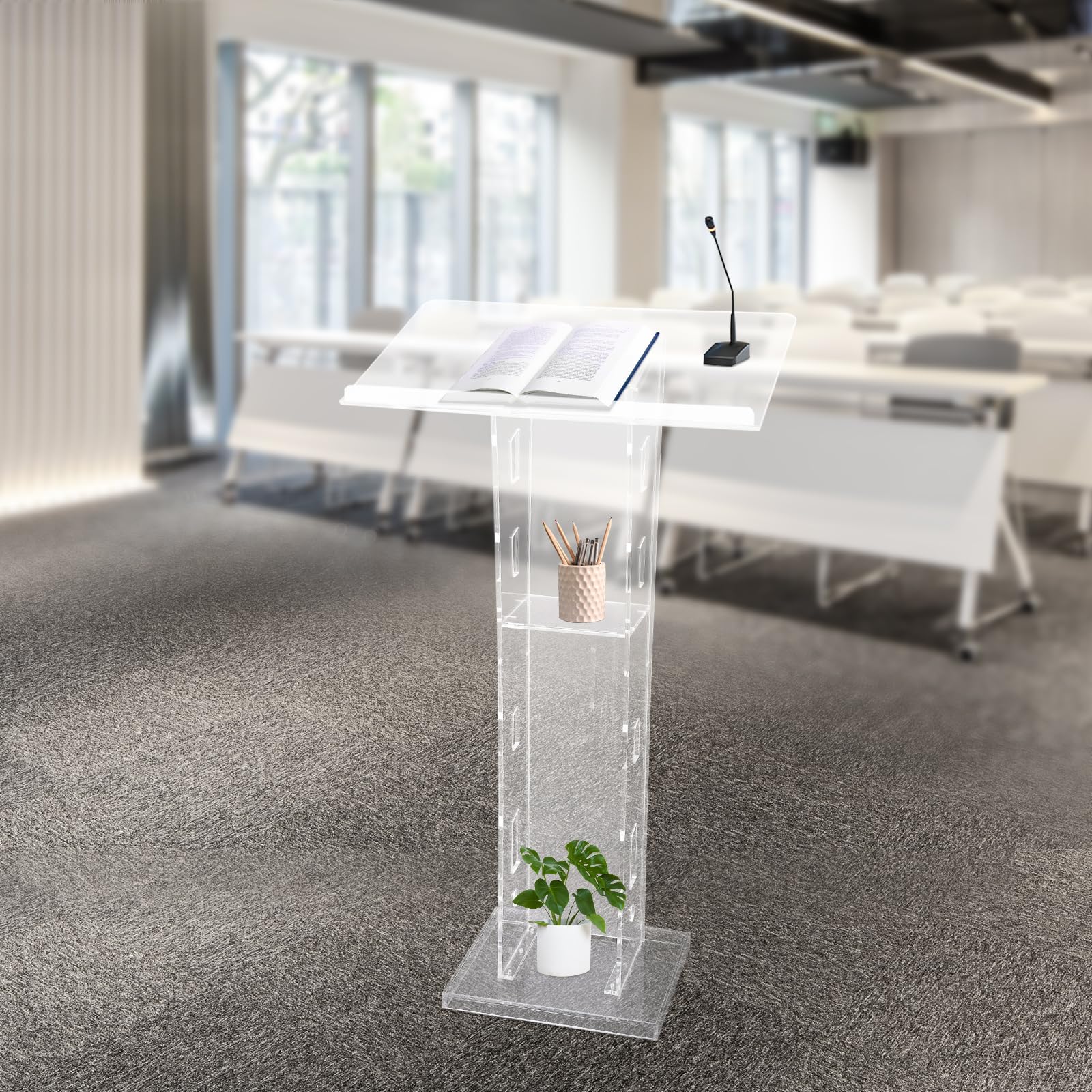 Pupitre en acrylique transparent Podium Bureau Chambre, Pupitre transparent pour salle de classe, table de conférence professionnelle en chaire 60 x 40 x 110 cm