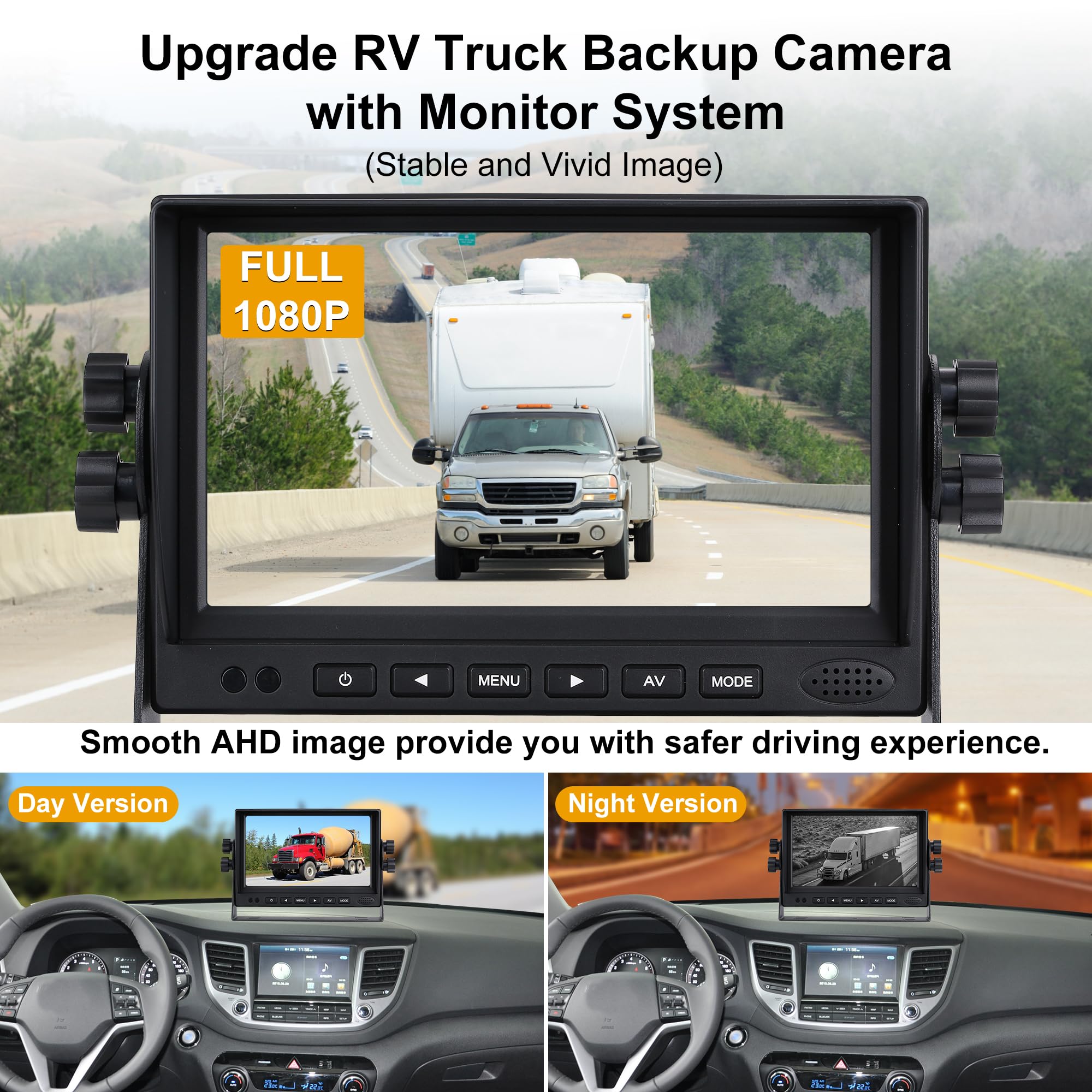 Telecamera di Retromarcia per Camper, Sistema di Telecamere di Retromarcia con Telecamera Posteriore HD 1080P con Monitor da 7 Pollici per Camion Camper Rimorchio Pick up SUV Camper