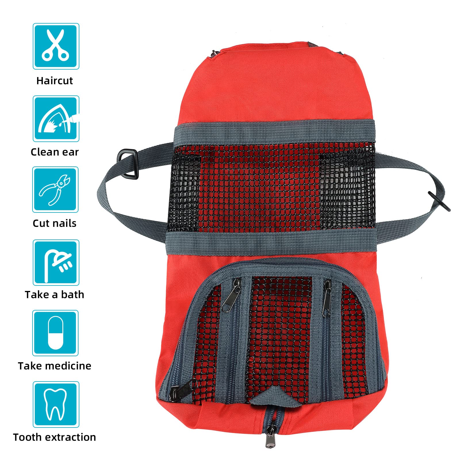 Cinf Cat Nail Clipping Cleaning Grooming Restraint Bag No Scratching Biting for Bathing Nail Trimming Injecting Examining(Pure Red,M) - image 2