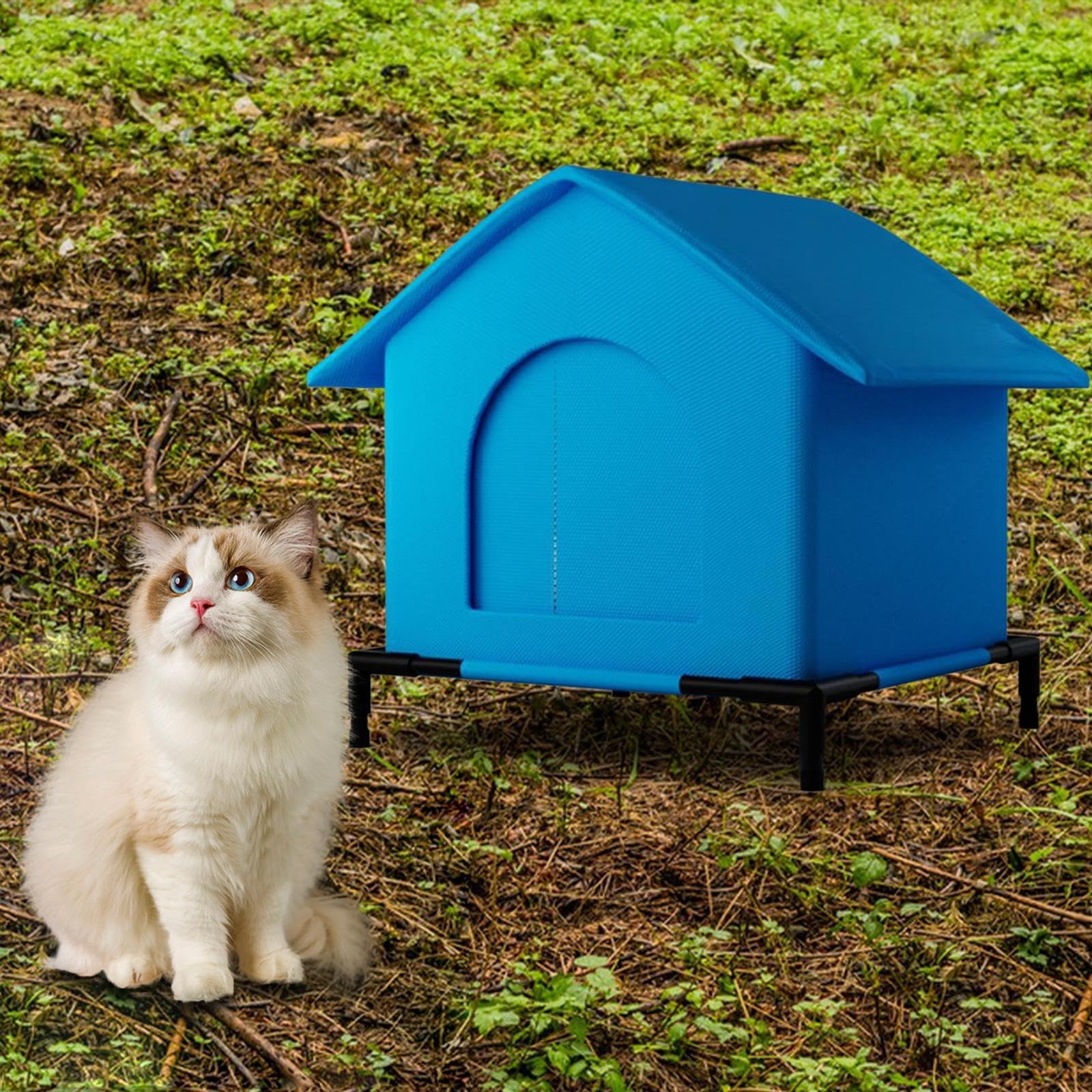 Milageto Niche pour Chat d'Extérieur Imperméable et Chaude, Abri pour Chats Errants avec Isolation Hivernale, Maison en Tissu Oxford Résistant, Pieds Surélevés Anti-Humidité, pour Jardin et Terrasse
