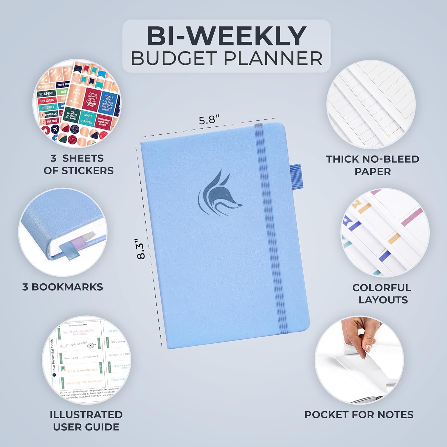 Clever Fox Bi Weekly Budget Planner – Undated Financial Organizer Book – Expense Tracker, Budgeting & Bill Notebook, A5 (Periwinkle)