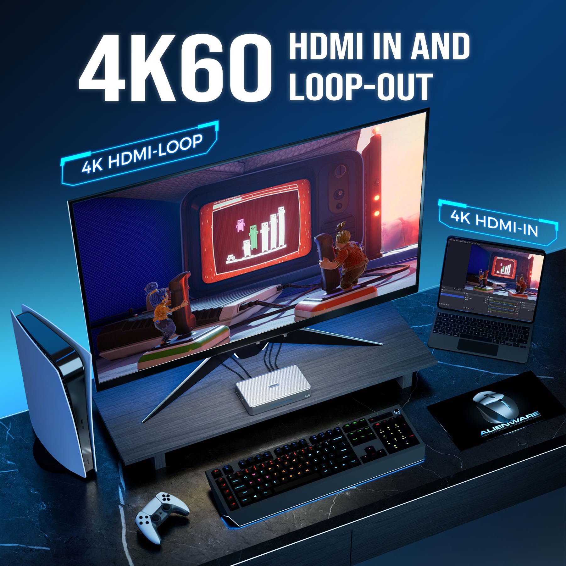 RGBlink streamZ - Tarjeta de captura de video alimentada por IA para transmisión, captura y grabación dual 4K60, tarjeta de captura de juegos USB-C 3.0 de baja latencia para PS5, Xbox, Switch, OBS
