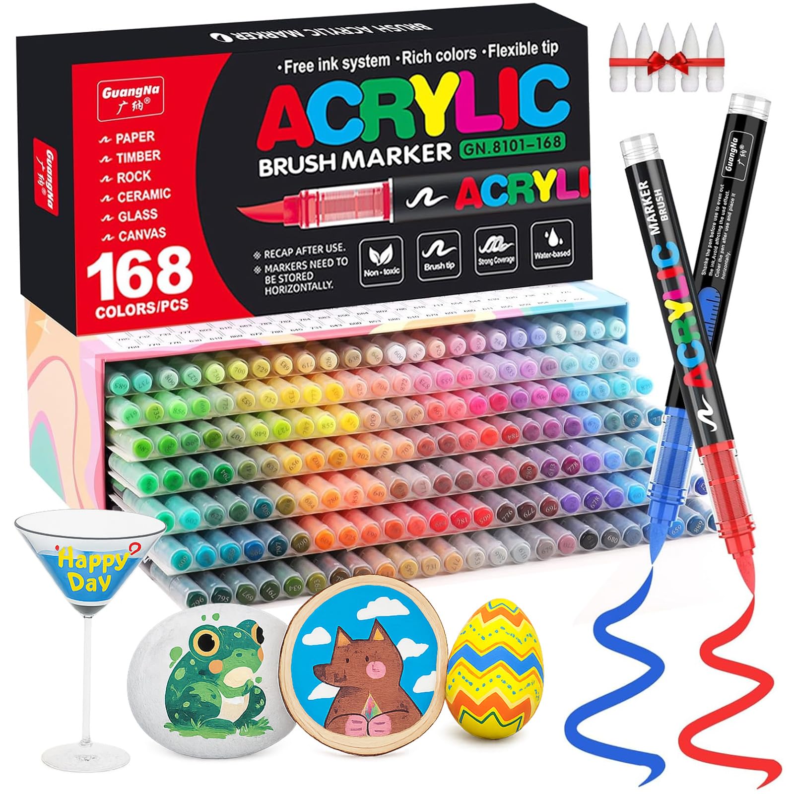 Camiki Art Acrylic Paint Pens, 168 Colors Acrylic Brush Paint Markers, Acrylic Markers for Rock Painting Stone Glass Ceramic Wood Metal Fabric