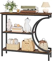 Hoctieon 3-Tier Industrial Console Table with Storage - Narrow Entryway Hallway Sofa Table, C-Shaped Metal Frame, Rustic Brown Accent Shelf