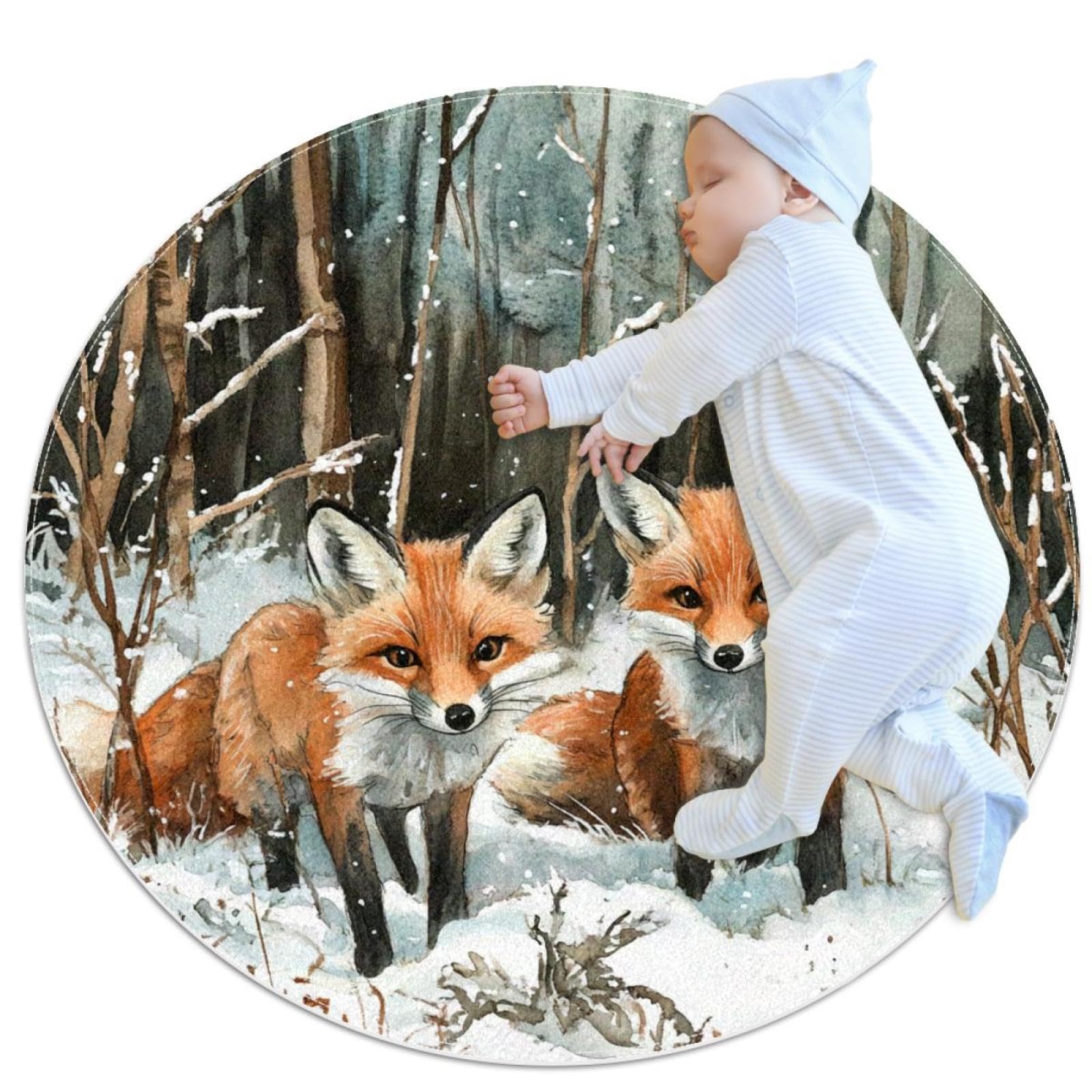 Tapis de chambre enfant renard 1m : créez un cocon douillet et ludique sous la neige
