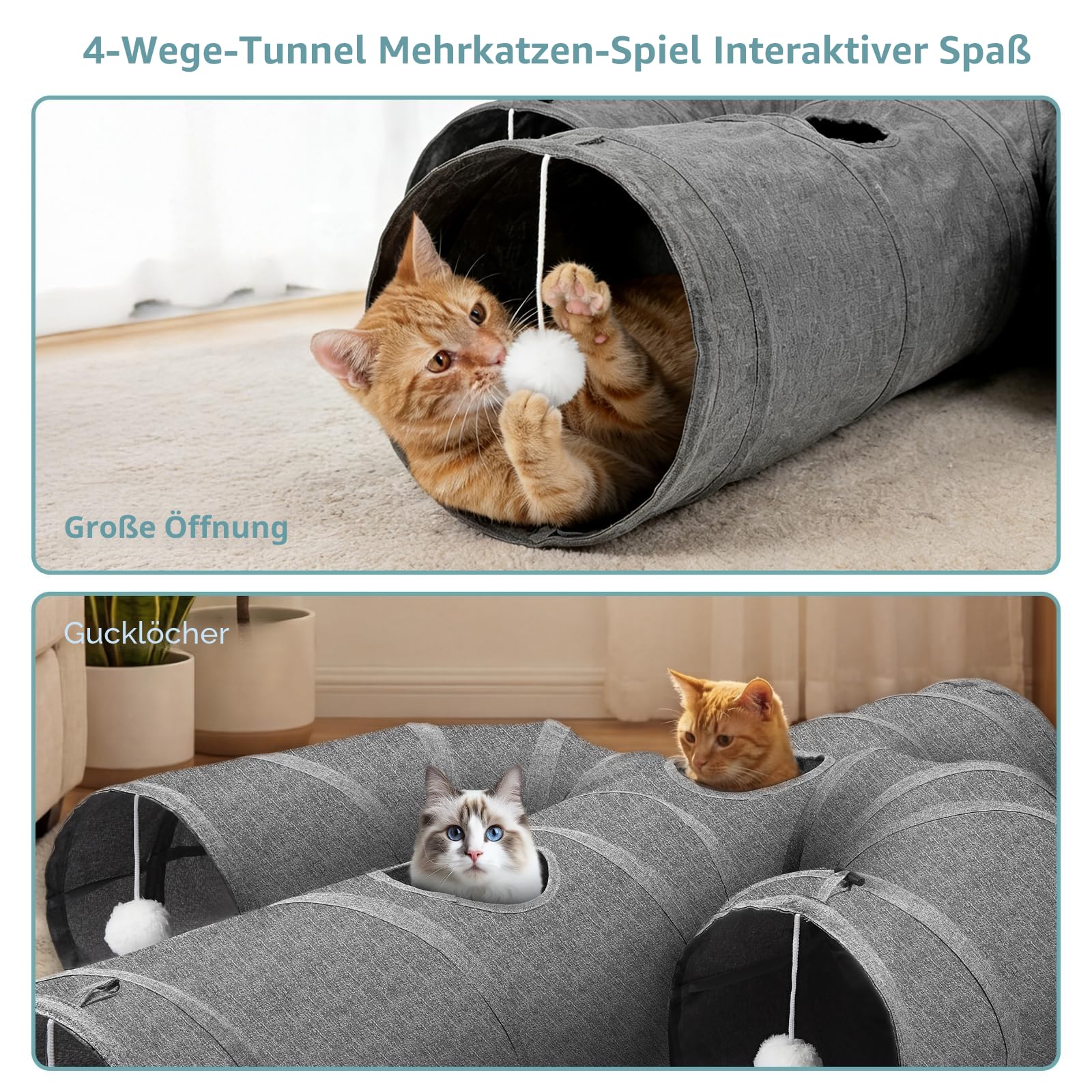 Ownpets Katzentunnel - Robuster Katzentunnel aus Oxford-Gewebe, Kaktusform, zusammenklappbar, Katzen Tunnel für drinnen, Interaktiver Spionage-Loch Katzen Tunnel mit Katzenangel-Spielzeug
