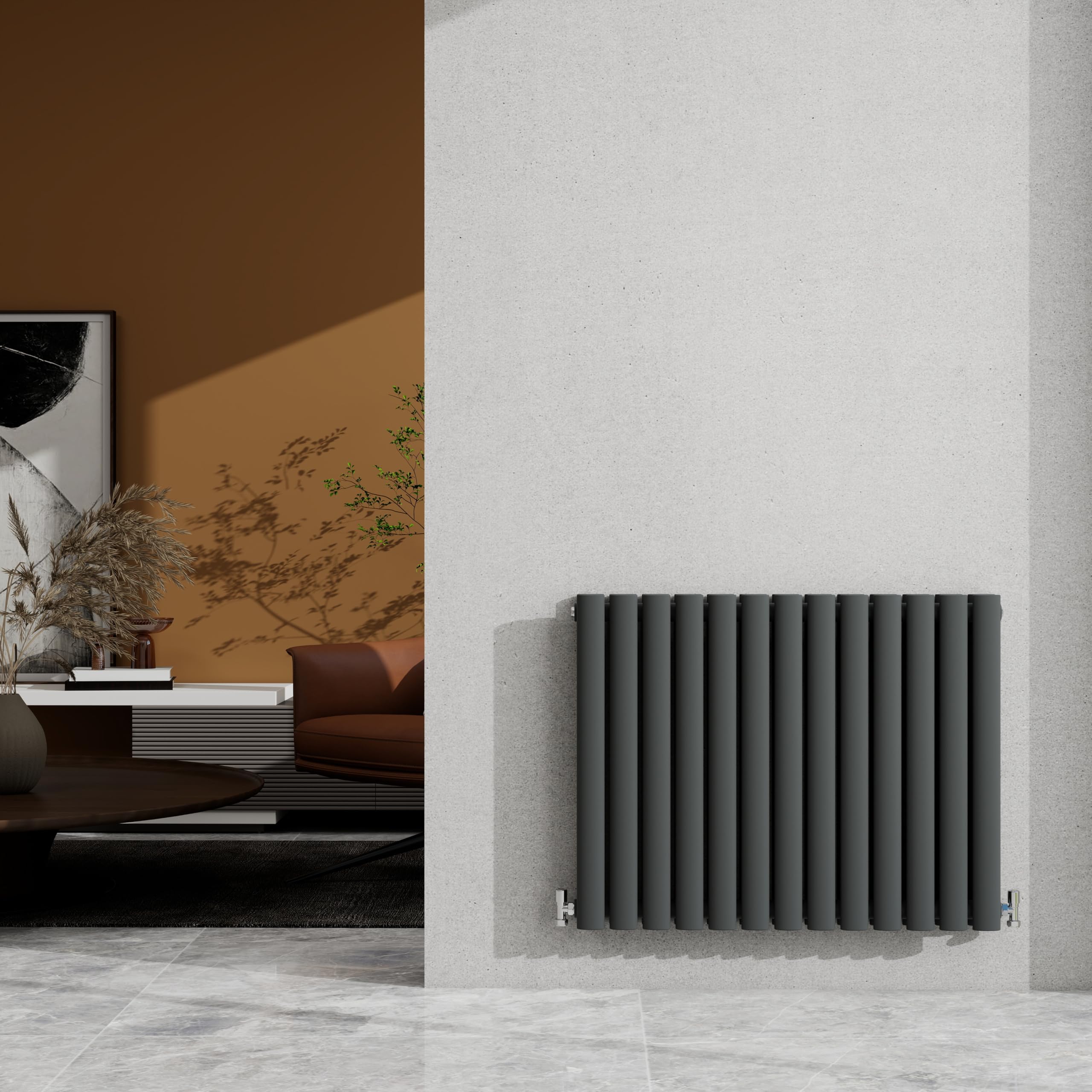 600×767mm Anthracite Double Oval Column Radiator Horizontal 3463 BTU