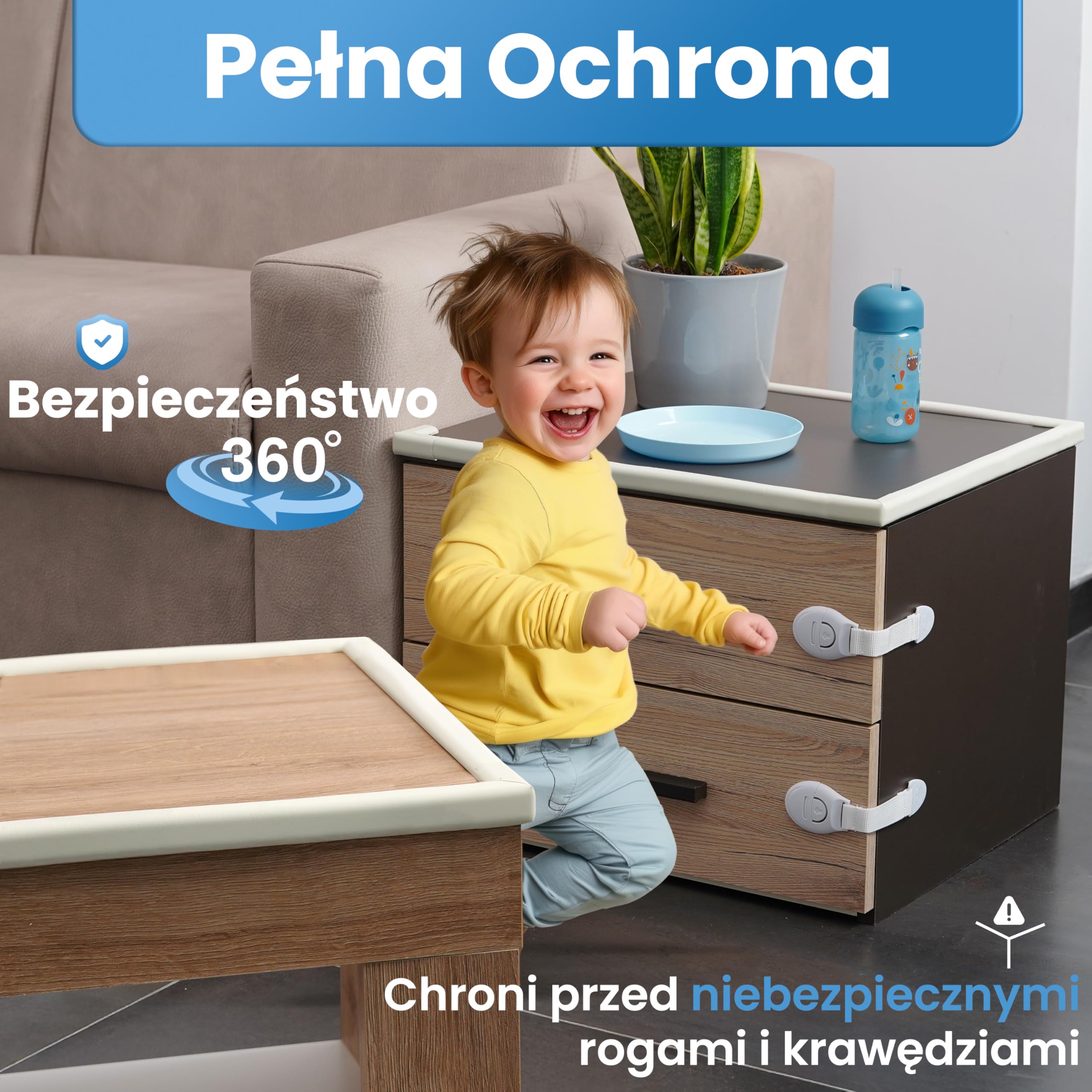 HAPPY CHLEA Zestaw zabezpieczeń 6,4m | 8 narożników + 4 blokady + 1 ogranicznik drzwi | Piankowe ochraniacze dla dzieci | Zabezpieczenie mebli, narożników, ścian [Biała kość słoniowa]
