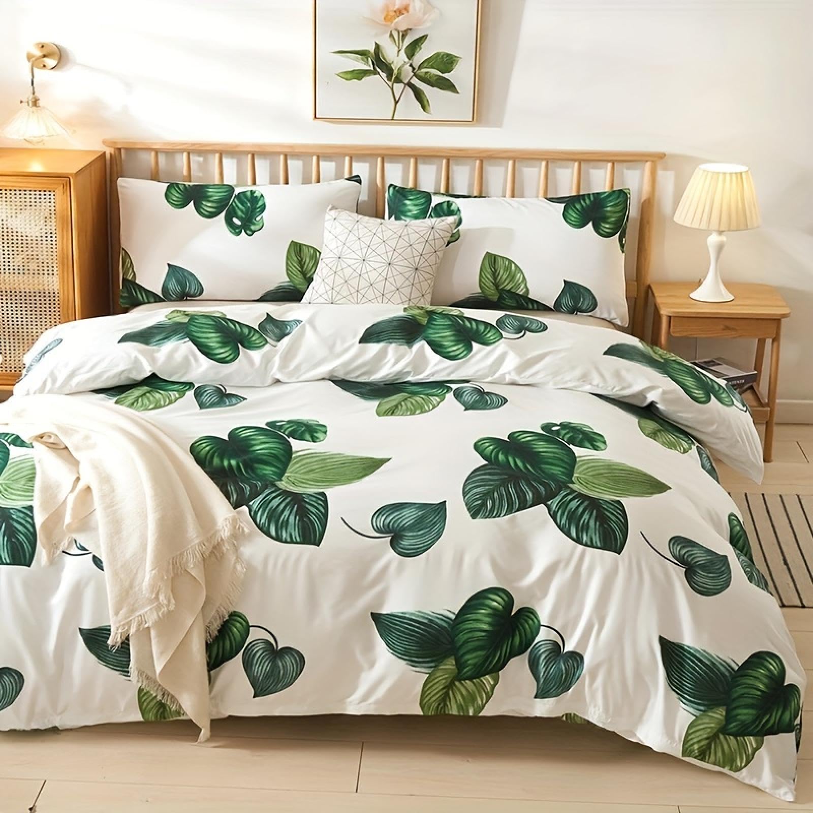 Parure de lit imprimé feuilles en textile doux et respirant