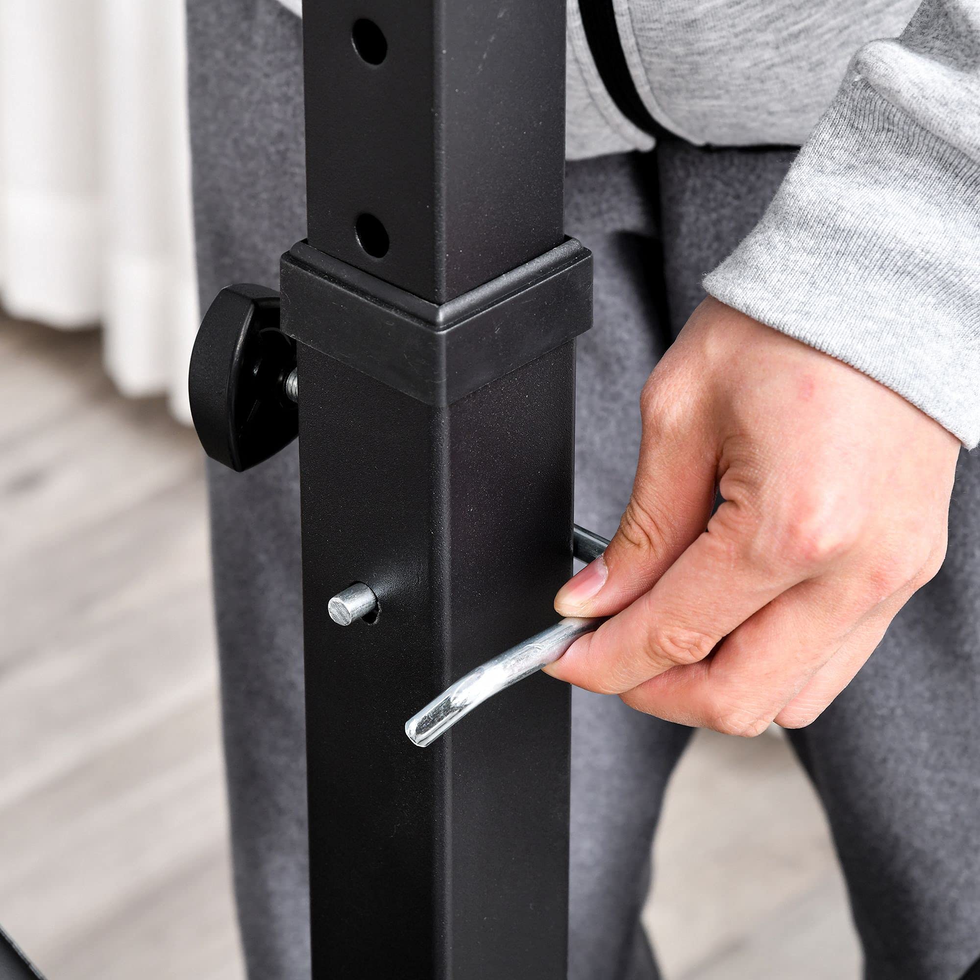 HOMCOM Panca da Palestra con Supporto per Bilanciere e Schienale Regolabile, Panca Pesi con Leg Extension e Leg Curl, Rack per Bilancieri, per Casa Palestra, Nero