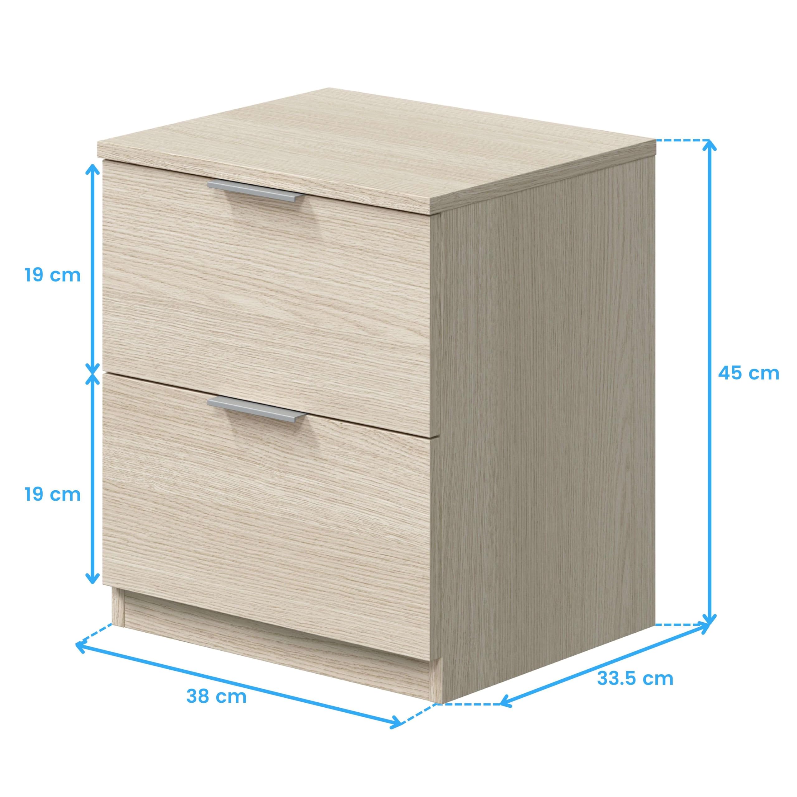 Habitdesign LC7820R - Table de Chevet avec Deux tiroirs Low Cost, Table de Chambre à Coucher Couleur Beige, Mesure 45 cm (Hauteur) x 38 cm (Longueur) x 34 cm (Profondeur)