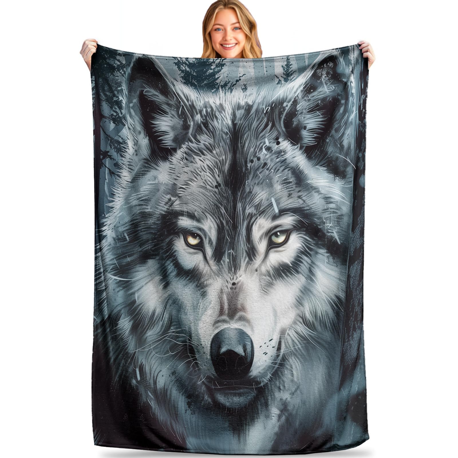 MIEPOS Mystic Wolf Blanket - Cozy, Soft, and Plush Flannel for Couch, Office, Travel - Lightweight, Fluffy, Fuzzy Decorative Throw, Ideal for Wildlife
