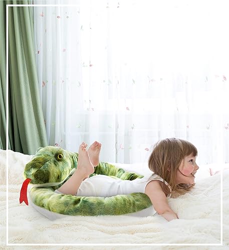 Miniatura 5 de DolliBu - Peluche de serpiente verde gigante de 112 pulgadas de largo suave y mullido de gran tamaño juguete de felpa para animales juguetes de