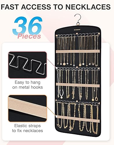 Miniatura 2 de BAGSMART Organizador colgante de joyas, soporte para collares, aretes y anillos, con 20 bolsas de joyería, rollo de almacenamiento de viaje con Negro