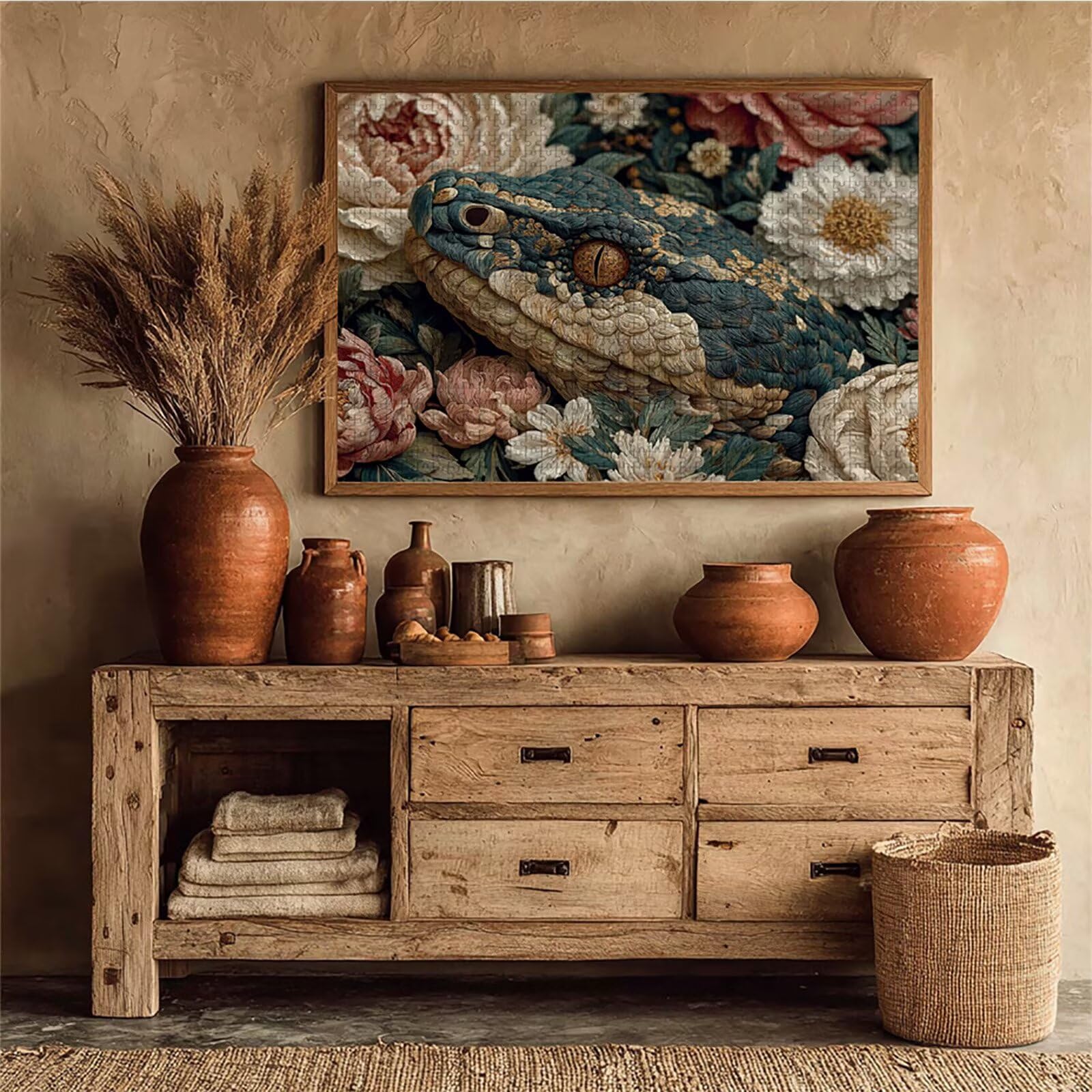 Drewniane puzzle z kwiatami, 122 x 81 cm, puzzle w kształcie węża, 3000 elementów, dla dorosłych, z pudełkiem, edukacyjna, wymagająca gra, prezenty dla nastolatków, łatwe do odróżnienia, dekoracja