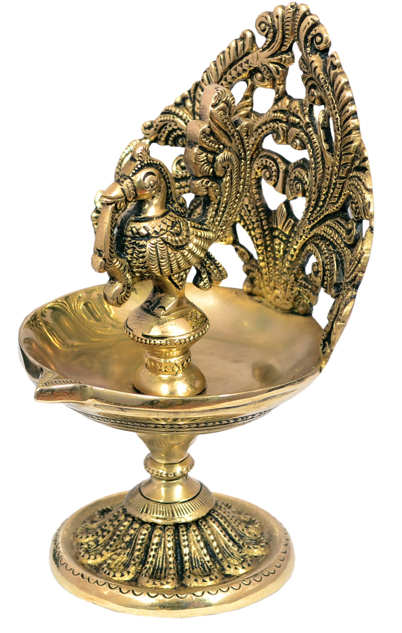 Nexplora Industries Fine Quality Bird Design Brass Diya Deepak Oil Lamp in Glossy Black Antique Finished