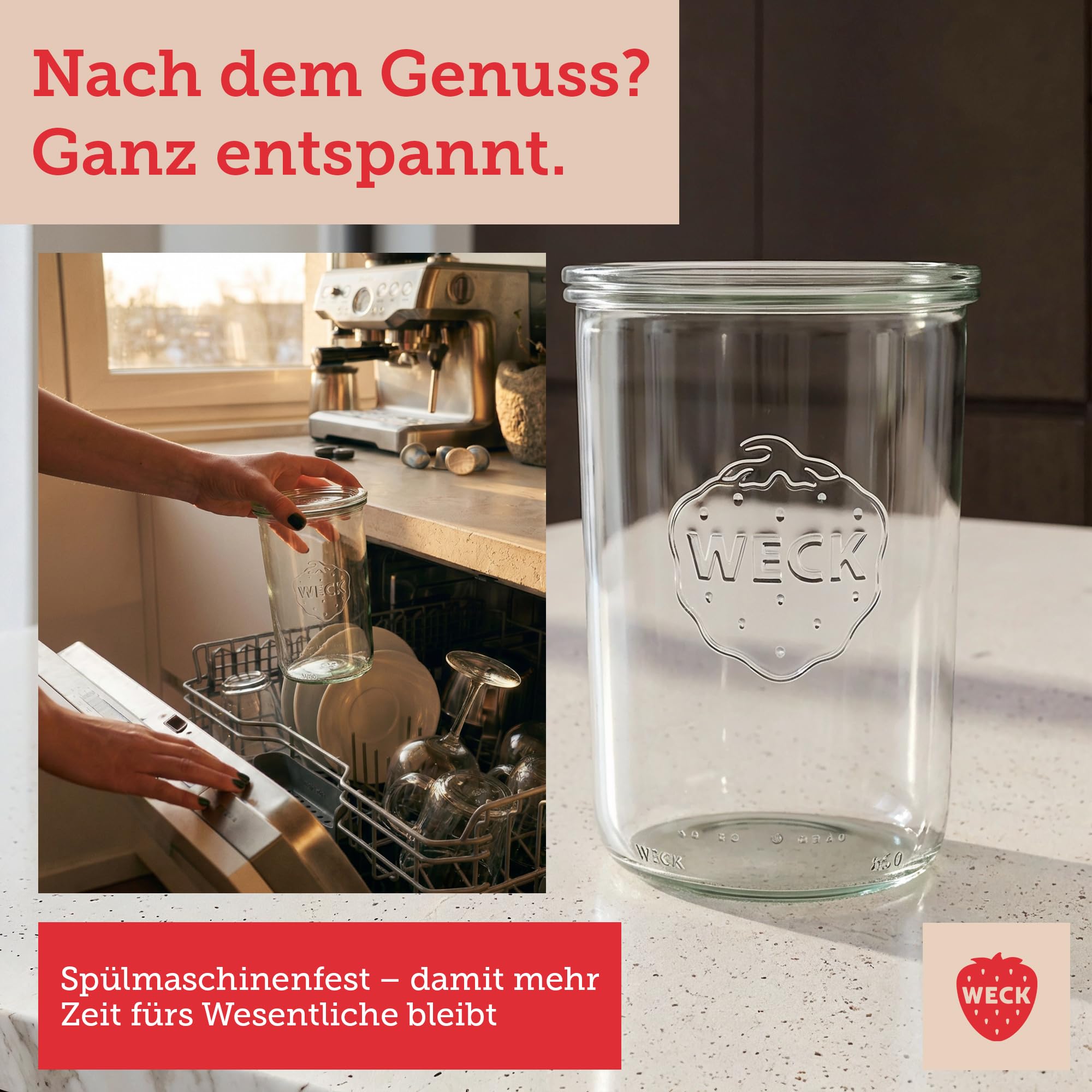 Weck Słoiki 750 ml – Zestaw 6 sztuk z pokrywkami – Kształt odwrócony – Wytrzymałe i sztaplowane słoiki do przetworów i przechowywania – Idealne do Meal Prep, zakwasu i fermentacji – Wielokrotnego