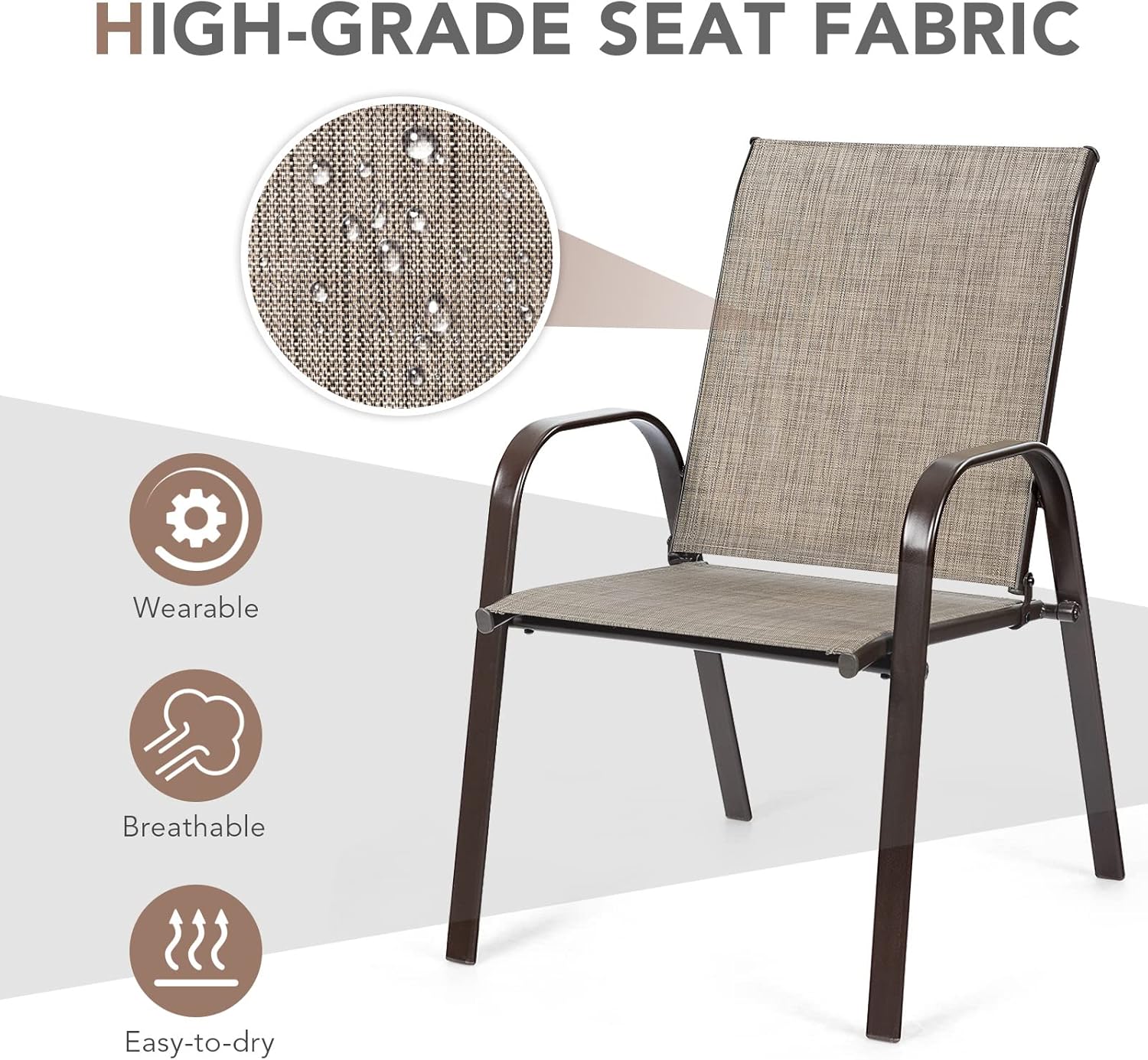 Tangkula 2 Piece Patio Dining Chairs, Outdoor Bistro Chairs W/Curved Armrests, Easy-to-Dry Fabric, Reinforced Steel Frame, Wide & Comfortable Camping Chairs for Garden, Poolside, Backyard (1, Grey)