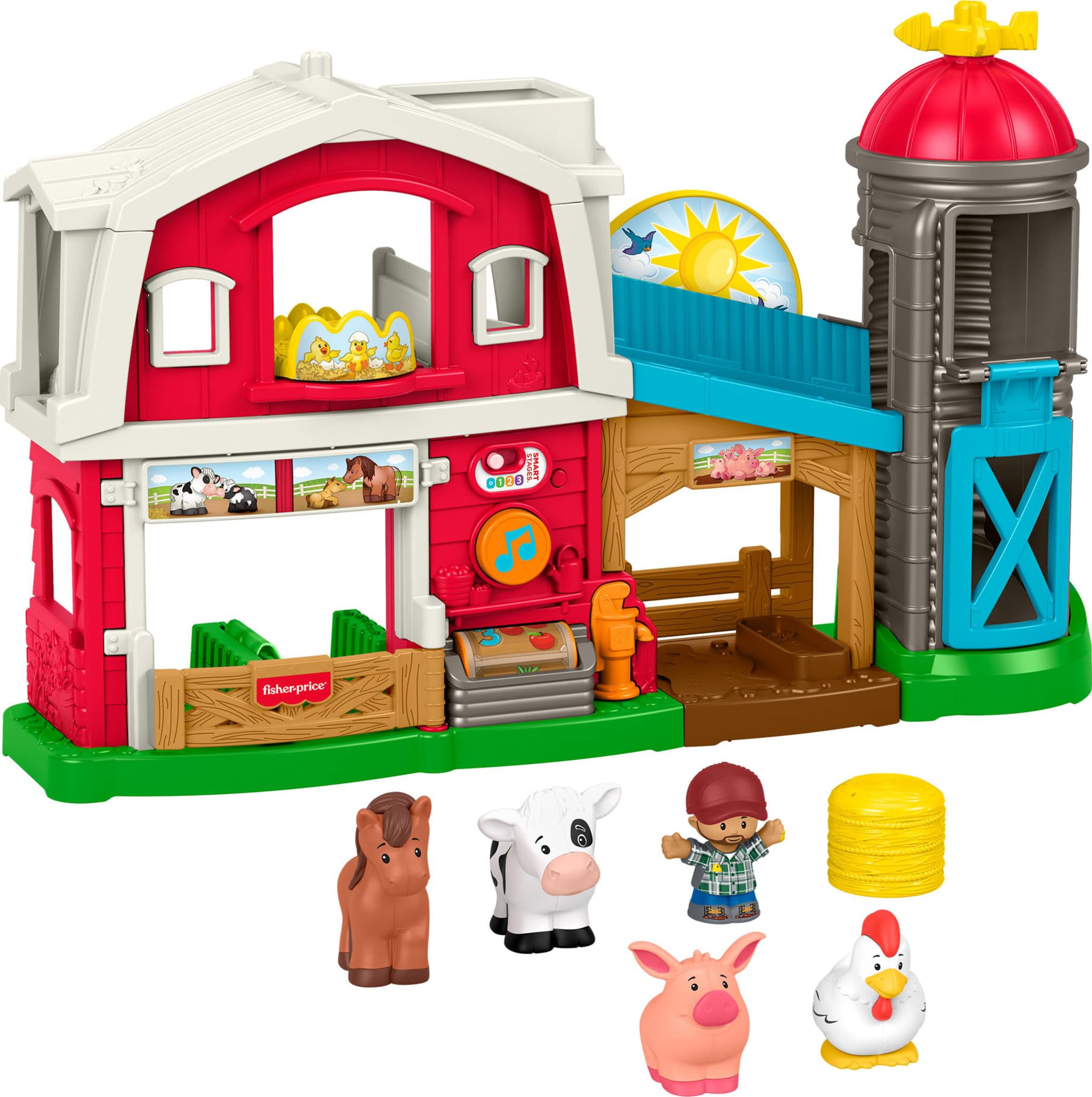 Little People Caring for Animals Farm, Multilanguage | English, French, Spanish, Portuguese, Electronic Musical Learning Toy, 6 Play Pieces, Toddlers & Kids Ages 1+ Years