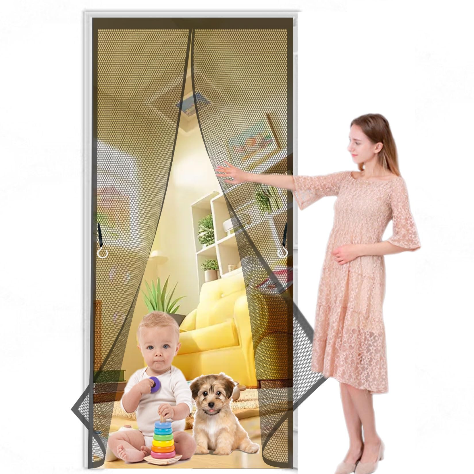 Liujyuan Black Magnetic Screen Door 81 X 161 Cm Full Frame Magic Tape, Powerful Magnets Door Screen, Nets Patio Curtain Lets Fresh Air, Easy To Install For Patio Doors Bedroom,