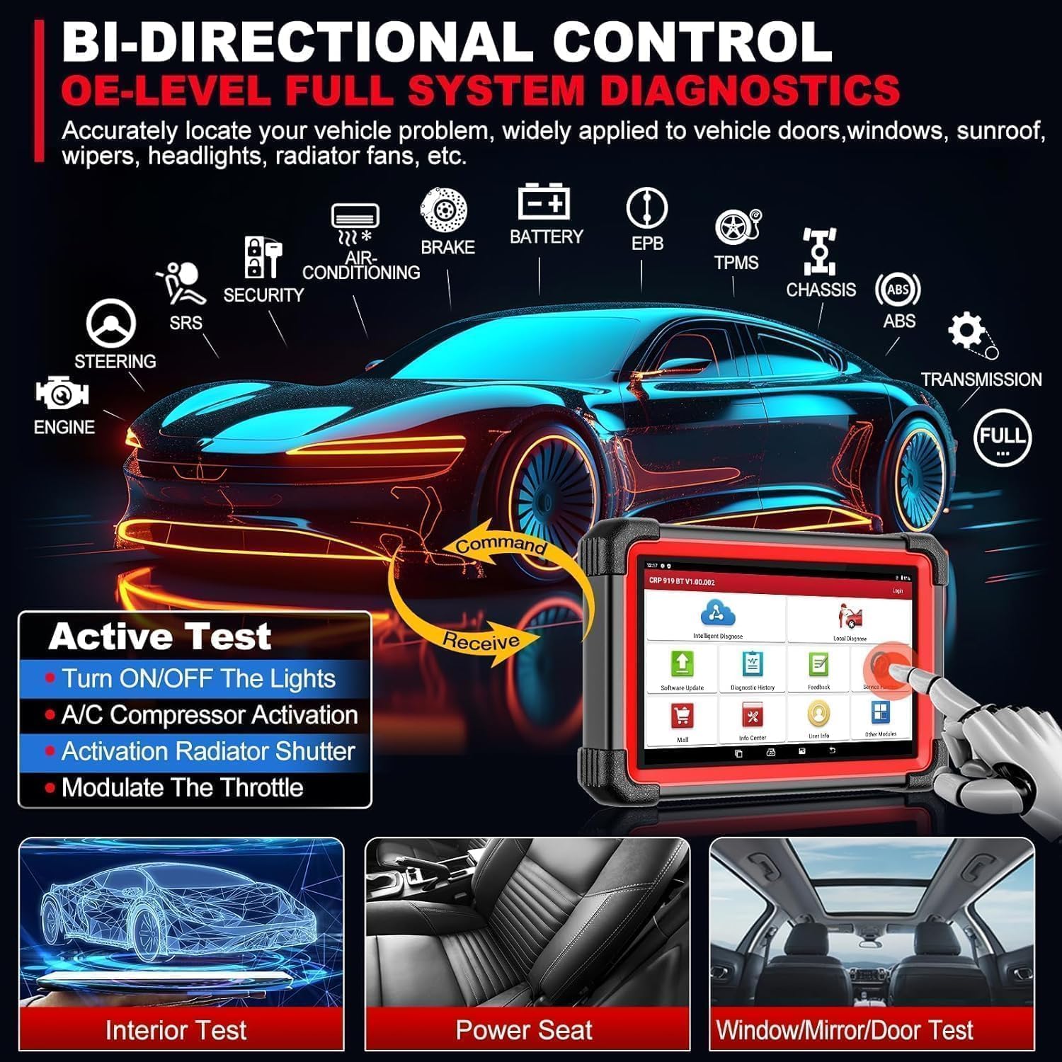 LAUNCH X431 CRP919E BT obd2 diagnosegerät für alle Fahrzeuge,LAUNCH diagnosegerät Auto mit OE-Level Alle System Diagnose,45+ Reset,kfz Tester für Active Test,CANFD, ECU-Kodierung,V.A.G-geführte,FCA