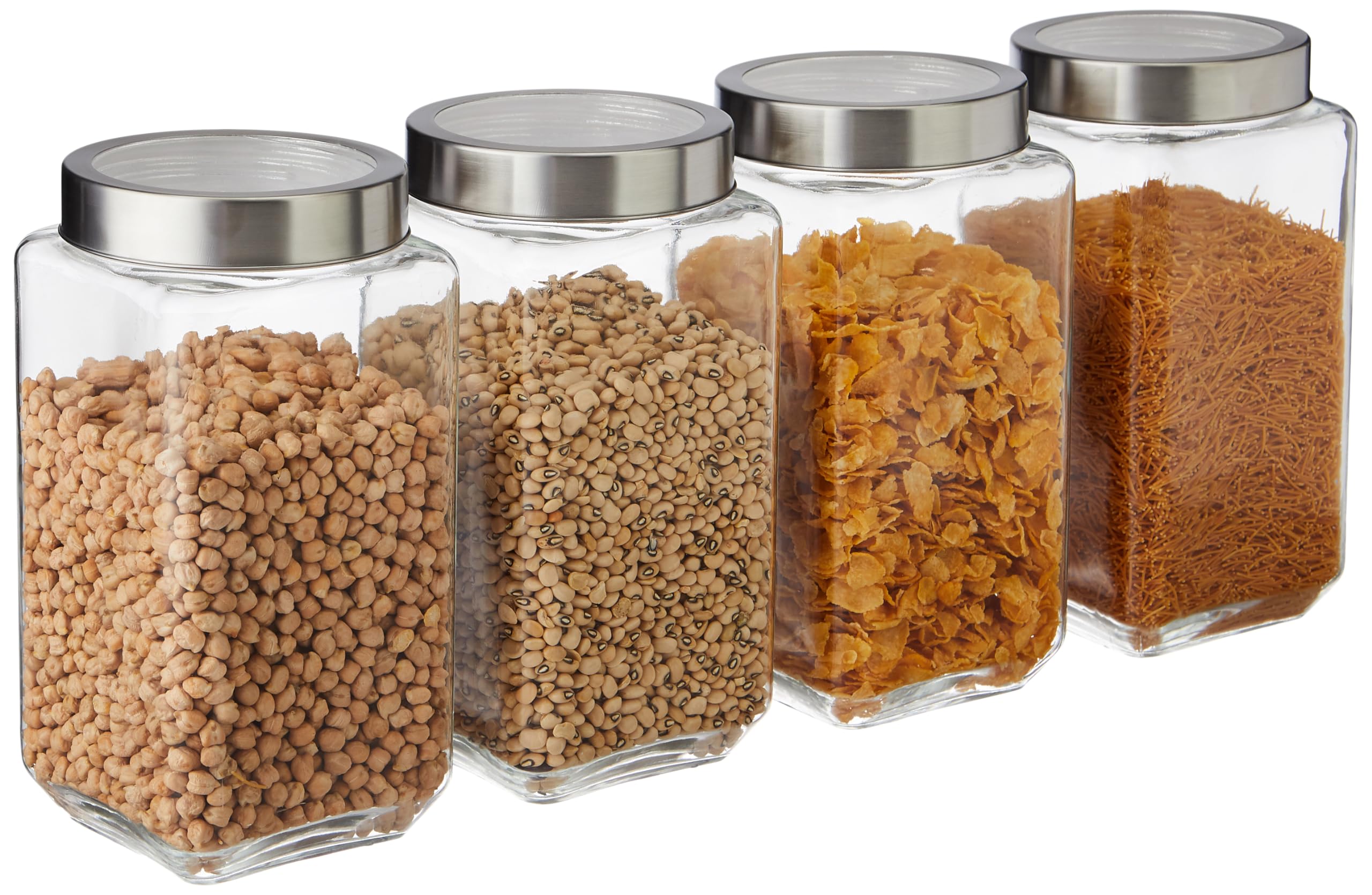 Amazon Brand - Solimo - Set of 4 Glass Jars - 2200 ml - BPA-free, Airtight, Transparent