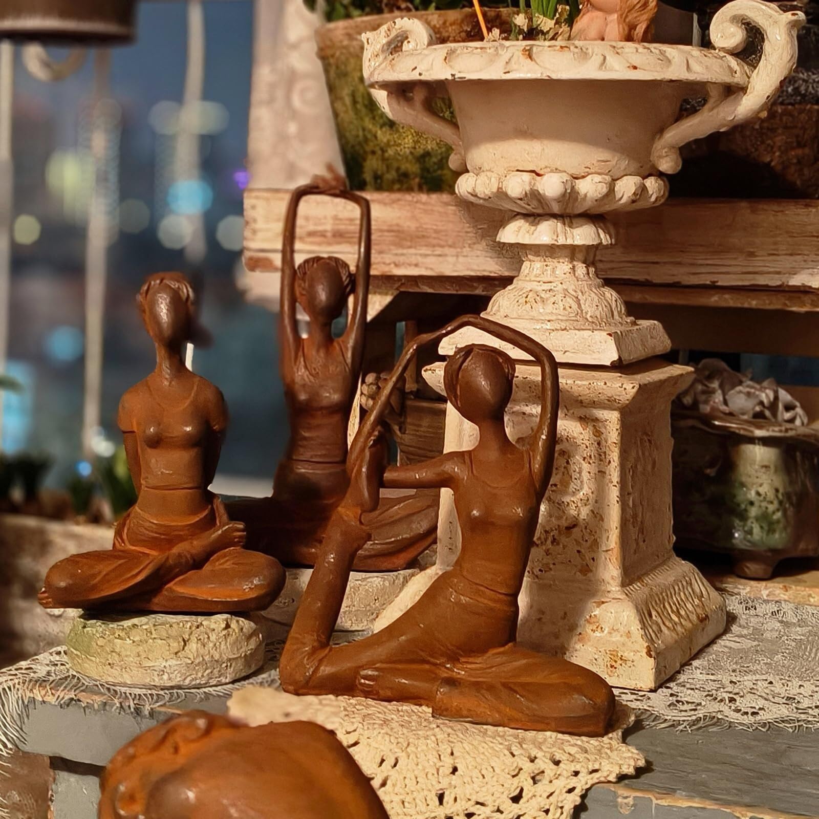 Dekoracja wnętrz Żeliwne posągi jogi, figurki, rzeźby w stylu vintage pozowanie do dekoracji domu centrum stołu (opakowanie 3 szt.)