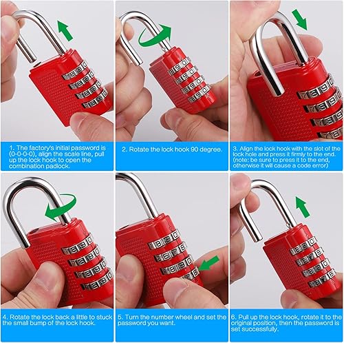 Miniatura 6 de Paquete de 4 candados de combinación, candados de combinación de 4 dígitos, candado impermeable para exteriores para casillero de gimnasio escolar,