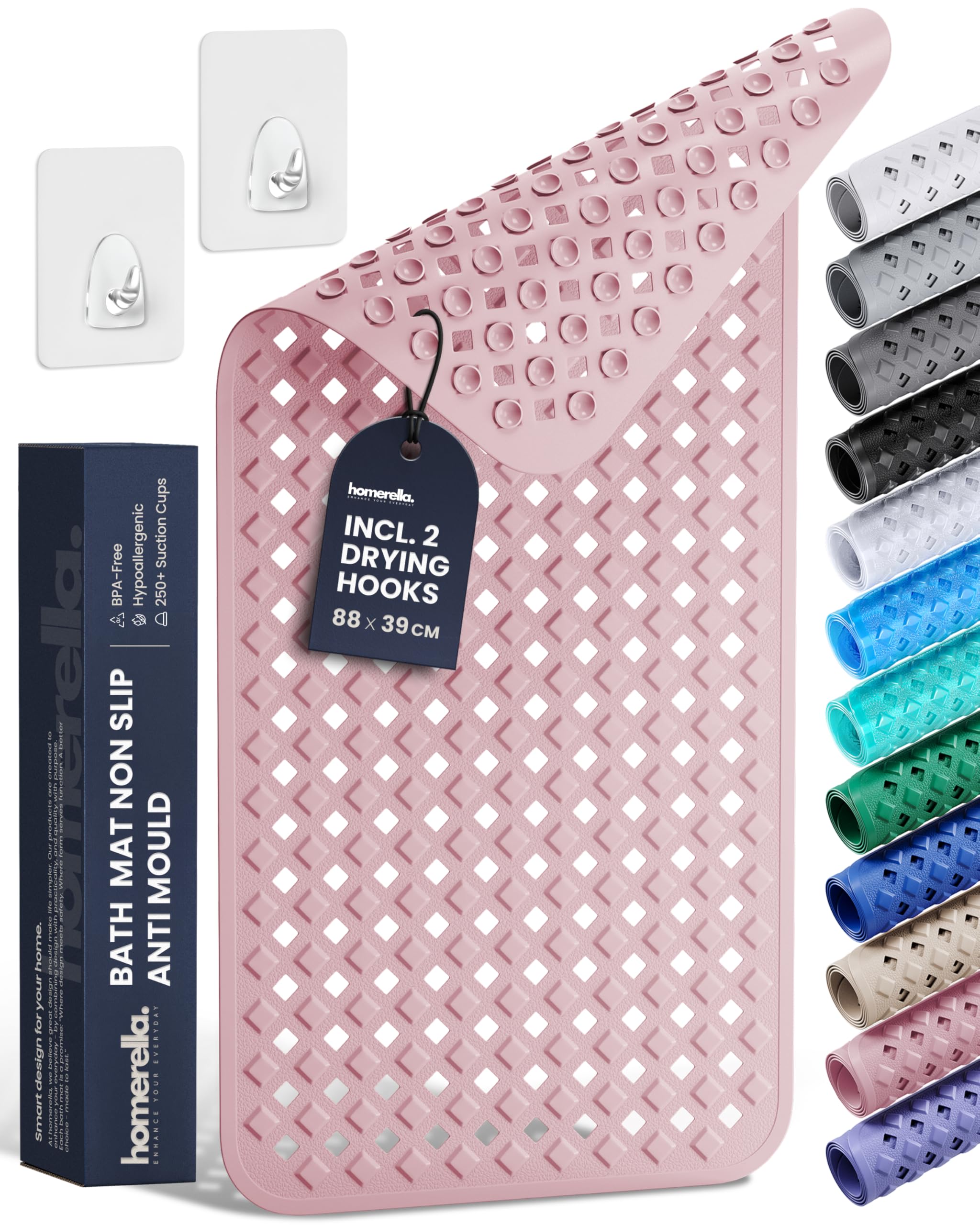 Bathtub Mat Non Slip Anti Mould 88x39cm - homerella® Shower Mat Machine Washable & BPA free, Shower Mat Non Slip Anti Mould, Anti Slip Bath Mat, Shower Mats for Inside Shower and Tub