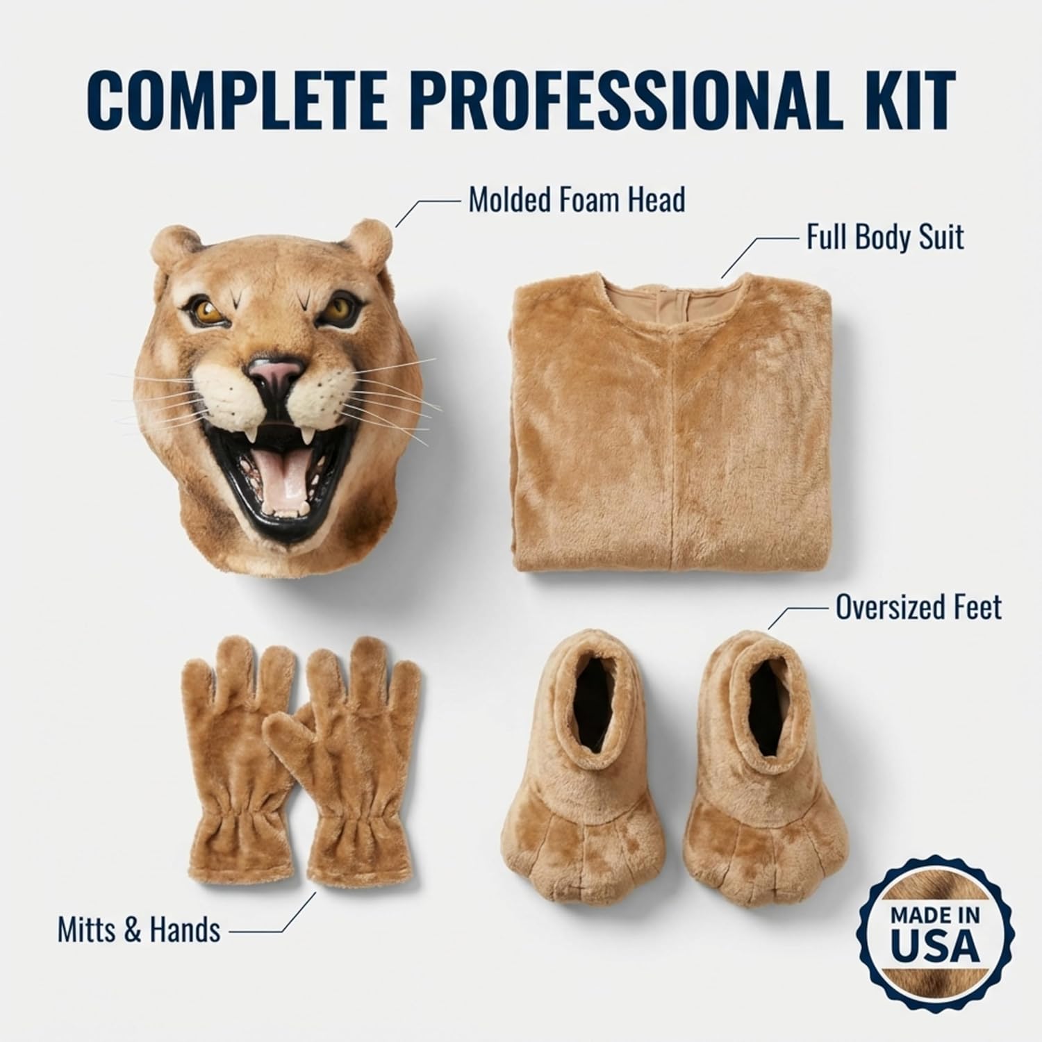 TCDesignerProducts Cougar Mascot Costume, Professional Cougar Full Body Mascot Suit, Foam Head, Built‑In Fan, Flame‑Retardant Fabric, Schools, Colleges, Sports Teams, Parades & Promotional Events