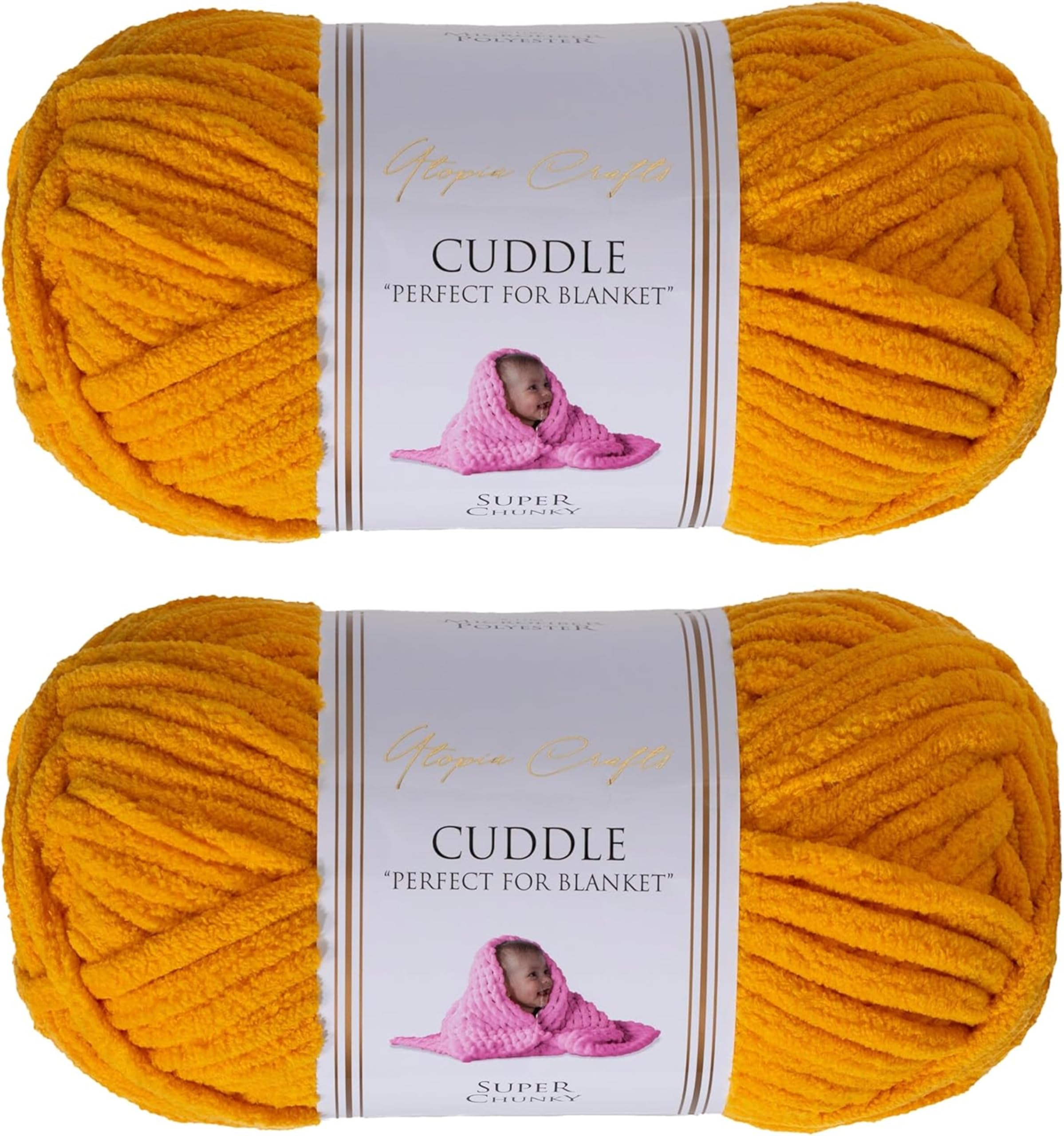Utopia Crafts Cuddle Super Chunky Chenille Soft Yarn for Knitting and Crochet 2X 100g (Mustard)