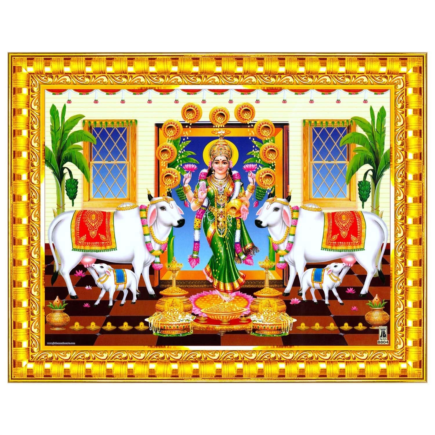 Pavan Photo Laminations Goddess Lakshmi Devi Gruha Gruhalakshmi Cow Wall Painting Framed Home Decor (Wood,Matte,Gold,Small Size,6 x 8 Inch) R363S-image-49