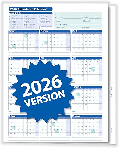 Miniatura 11 de Calendario de asistencia 2025, blanco, paquete de 50