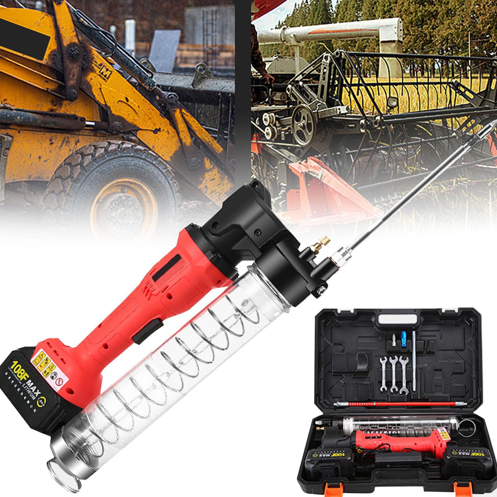 Pistola Engrasadora Eléctrica Inalámbrica, con Baterías De Litio De 2 × 3,0 Ah, Presión Máxima De Trabajo 12000 PSI, Utilizada En Automóviles, Barcos Y Maquinaria Industrial