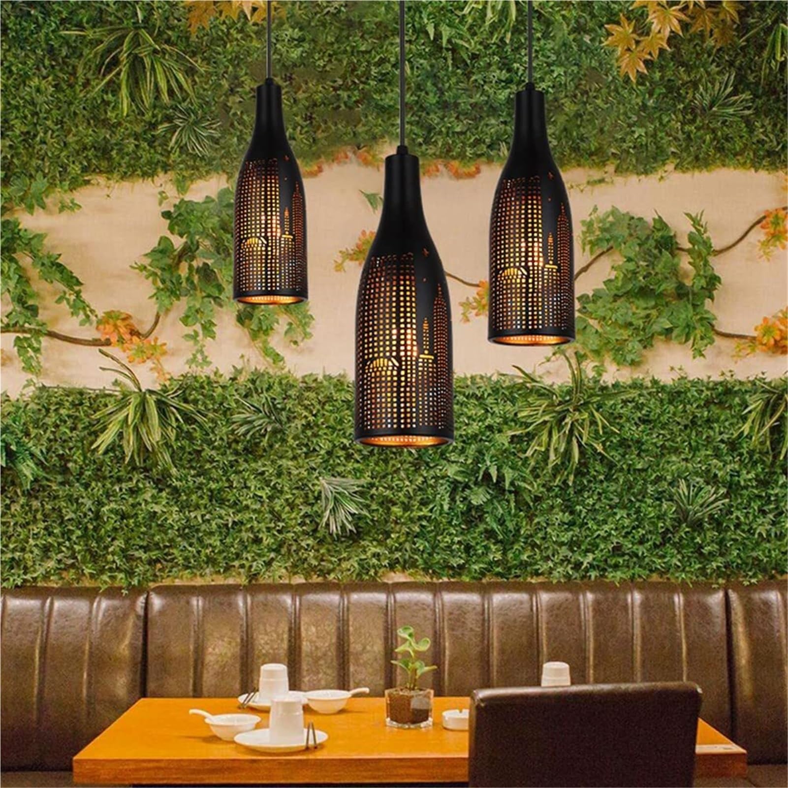 Moroccan Black Retro Mosaic Iron Pendant Lamp Chandelier Hanging Lighting Ceiling Fixture E27 Industrial Loft Decor Style For Bar Cafe Restaurant