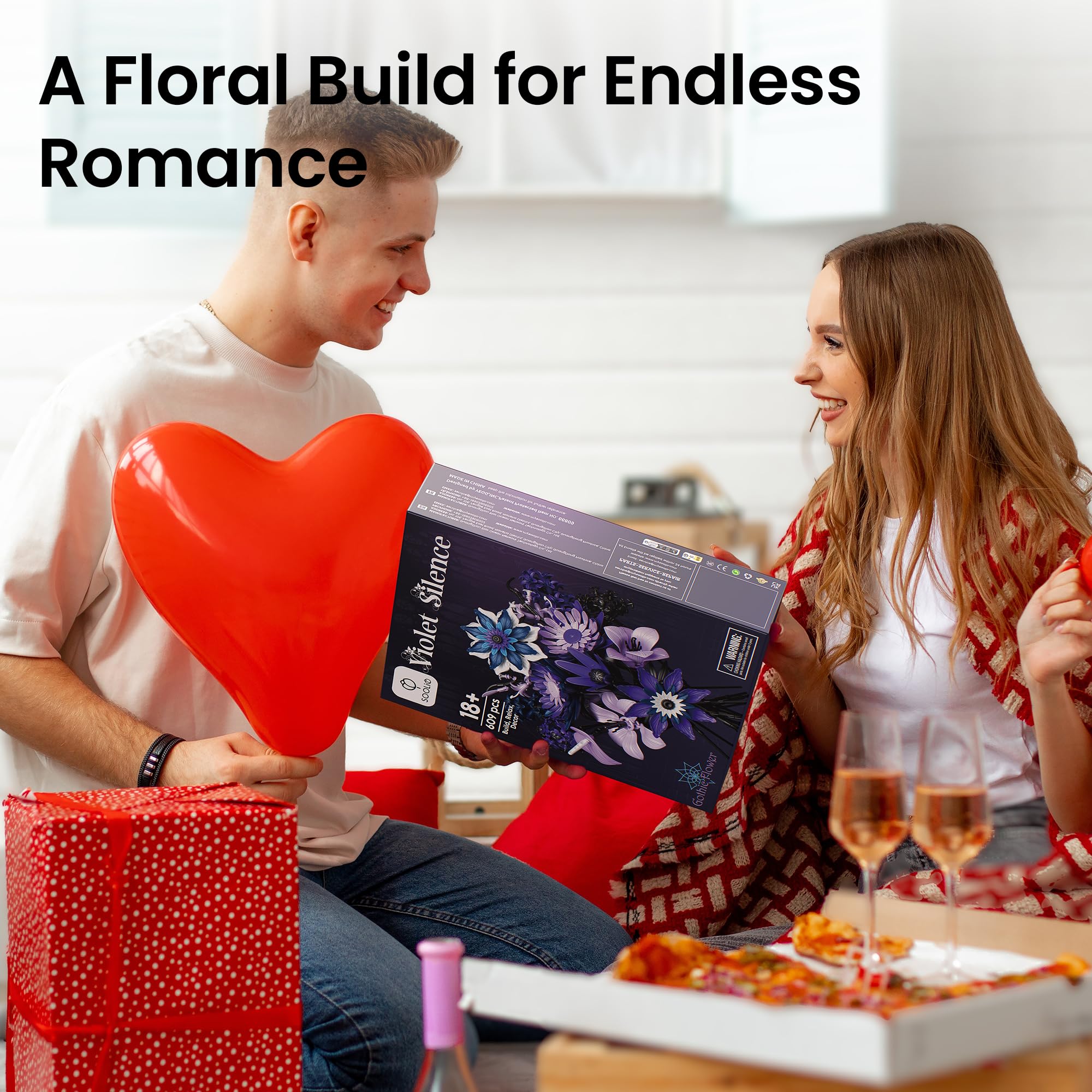 SOOLIO Mothers Day Dahlia Flower Bouquet Building Set for Adults,Gift for Mom Women Girlfriend Wife Gothic Botanical Collection - Buildable Purple Artificial Floral for Home or Office Decor (609 PCS)