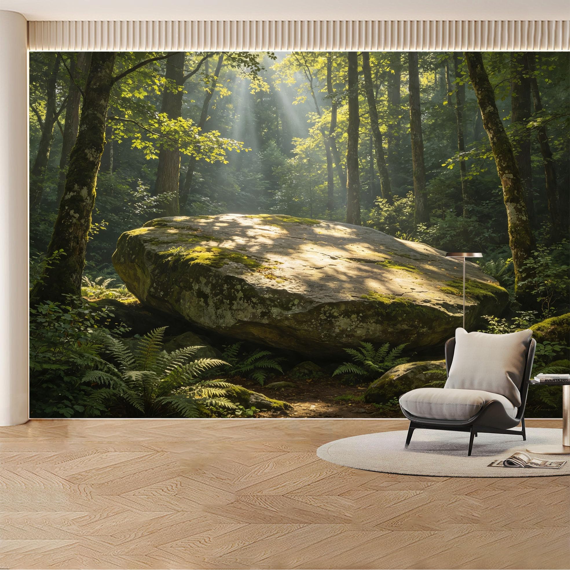 Custom Wall Mural Wallpaper Forest Stone Landscape Nature 3D Effect Wall Decor Misty Tropical Removable SelfAdhesive Large Photo for Living Room， Bedroom， Office