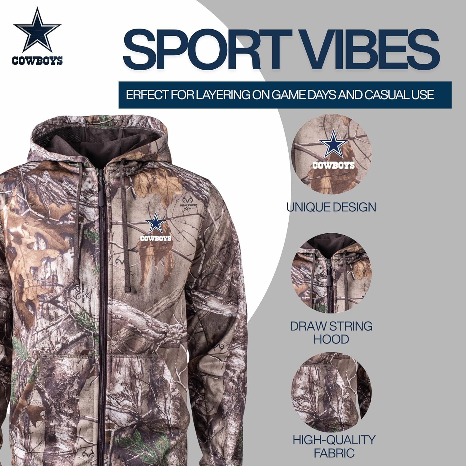 Dunbrooke Men's Realtree Camo NFL Trophy Tech Fleece Full-Zip Hoodie