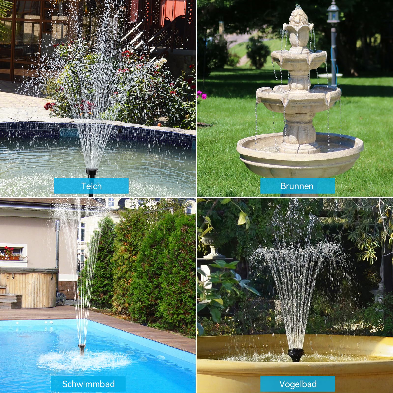 POPOSOAP Fontaine solaire d'extérieur - 600 l/h - Avec protection contre la marche à sec - Débit réglable - Pour bassin de jardin, aquarium, bain d'oiseaux