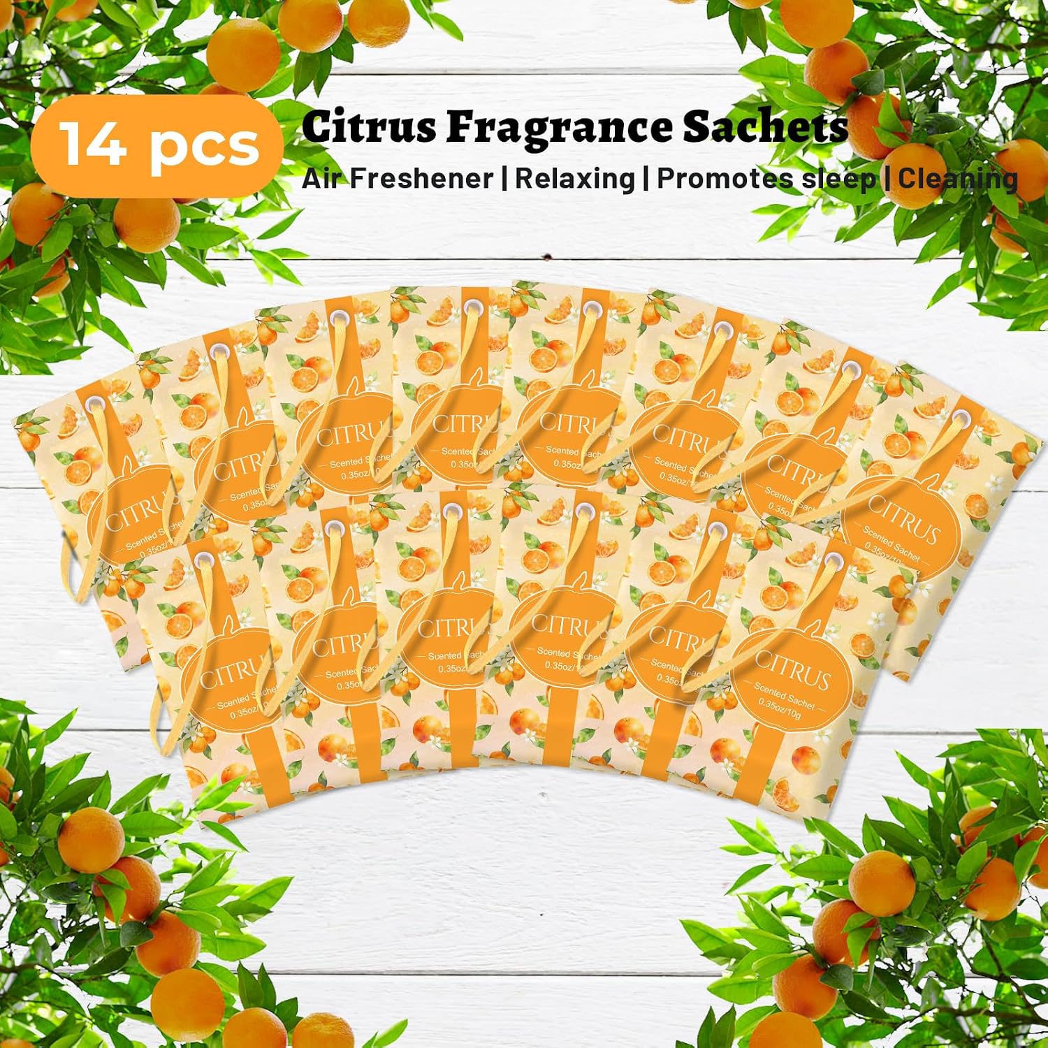 STRN Scented Sachets for Drawer and Closet, Citrus Scent Long-Lasting Sachets, 14 Packs for Home Fragrance, Small Space Air Freshener for Wardrobes
