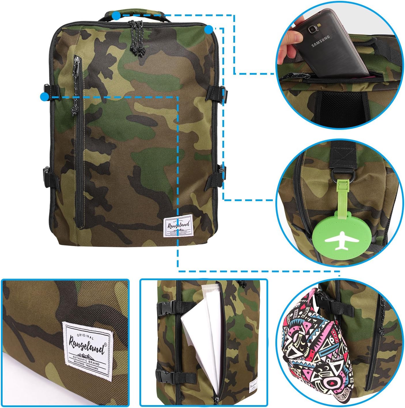 Underseat Carry-On Backpack Luggage Lightweight Casual Laptop Backpack MacBook Pro 16 Travel Gym Sport Daypack 21L, Green Camo
