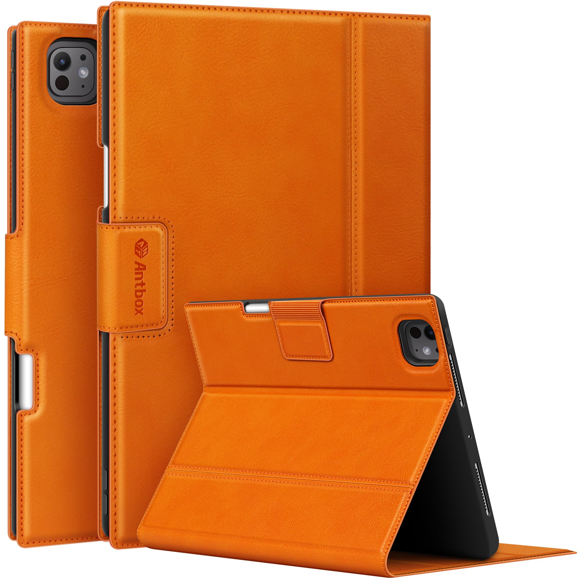 AntboxCase for iPad Pro 13 inch Case (M4) 2024 with Built-in Pencil Holder Supports Pencil Pro and Pencil (USB-C) Auto Sleep/Wake Function PU Leather Cover for iPad Pro 13'' (Orange)