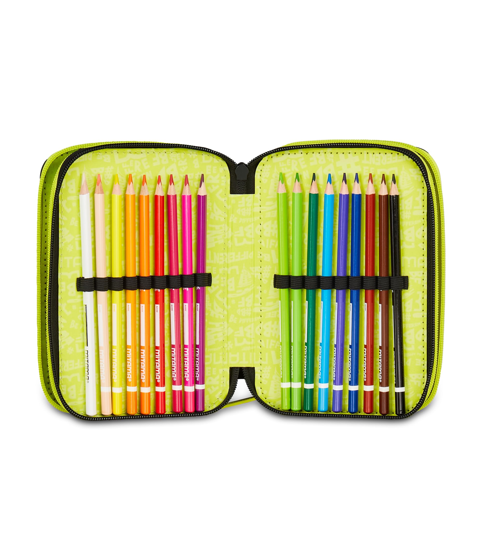 Mitama Estuche Escolar con 3 Compartimentos, Triple mangaball, Contenido 47 Piezas, Completo de lápices, rotuladores, portalápices Escuela Primaria niño, Negro, Moderno