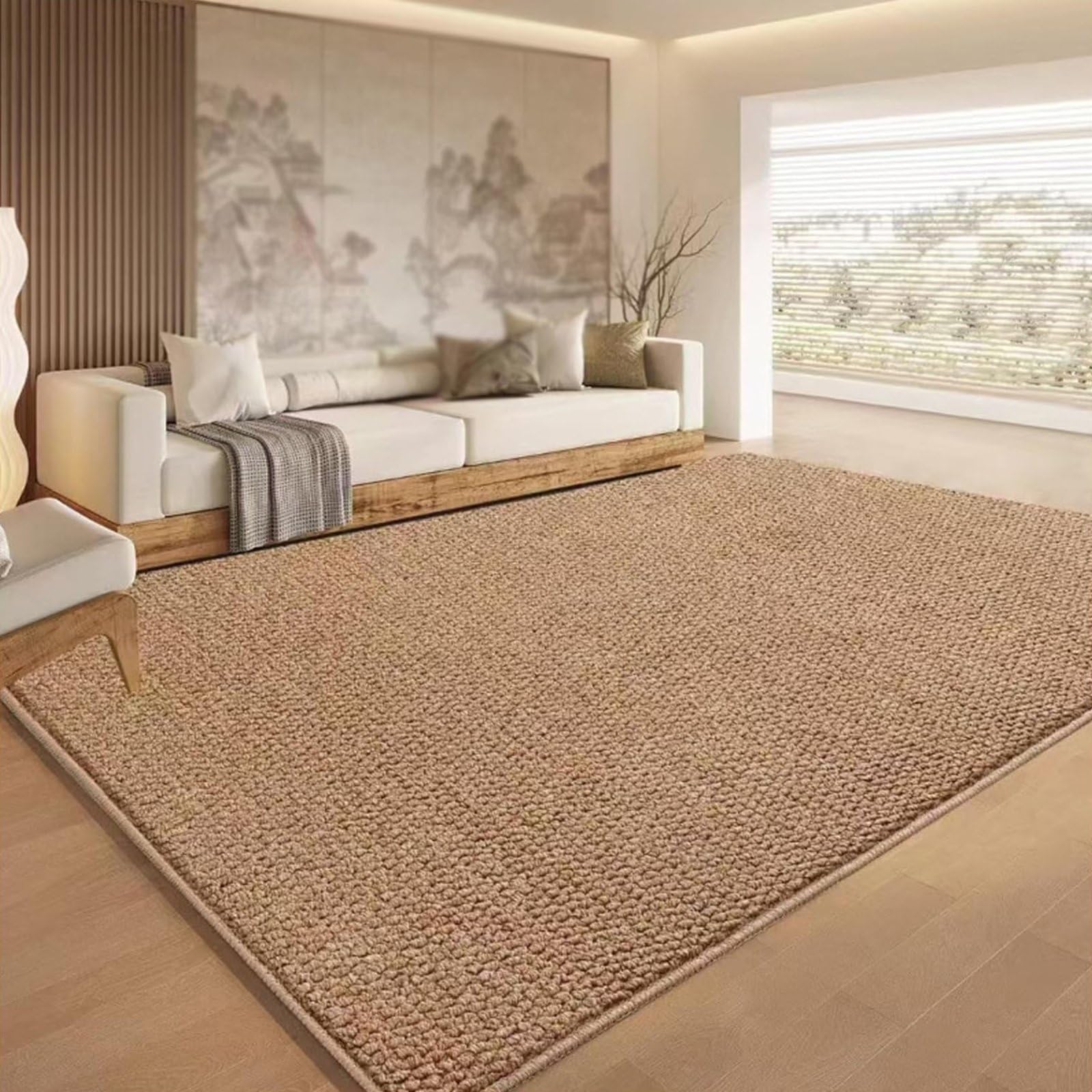 Tapis moderne à poils ras doux et lavable pour chambre à coucher et salon - Design minimaliste antidérapant - Idéal pour décoration d'intérieur et salle de jeux - Marron - 300 x 500 cm