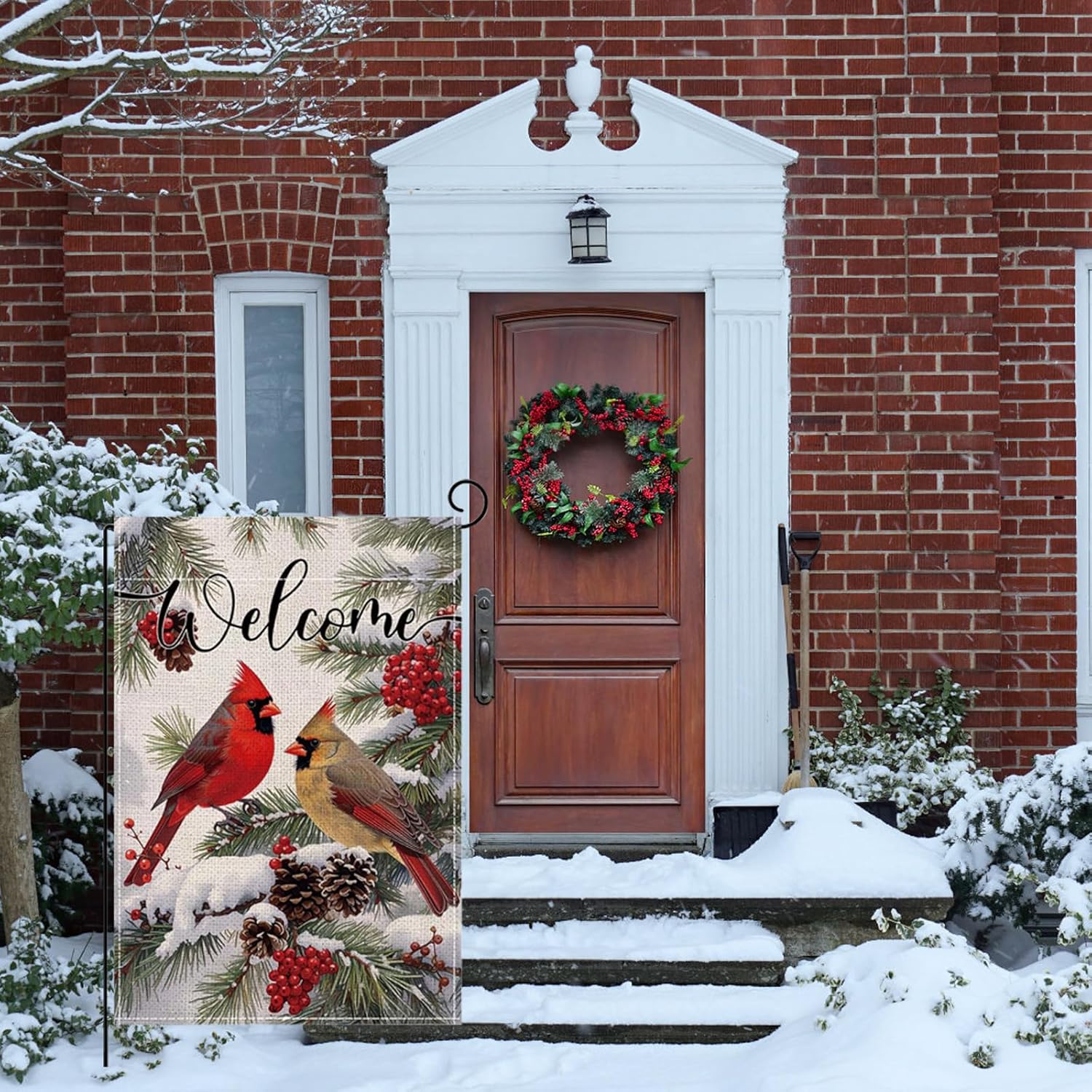 Christmas Decorations -Welcome Christmas Garden Flag 12x18 Inch Red Cardinal Bird Twigs Yard Flag Double Sided Holly Berry Snow Seasonal Xmas Winter Yard Flag for Outside Decoration - Image 6