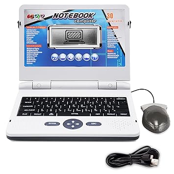 Gooyo GY1041 Plug & Play Notebook Computer Toy with 30 Fun Activities | Educational Toy Laptop for Kids | Grey Color, Dual Power Supply Source: Micro USB Cable (Included) & 3xAA Battery (Not Included) - image, photos