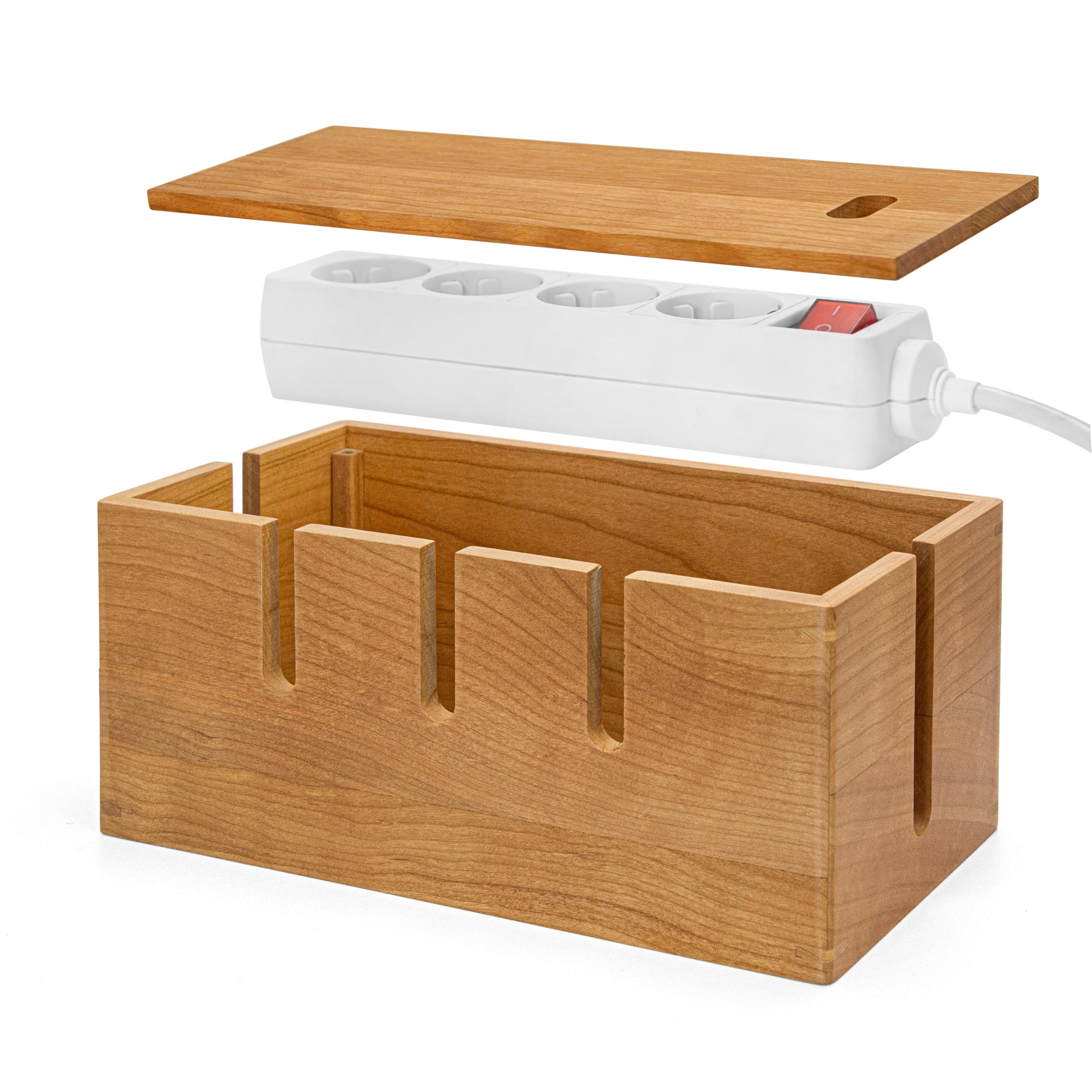 Elitzia Holz-Kabel-Ordnungsbox, groß, Schreibtisch-Kabelmanagementbox, Kabel-Organizer zum Verstecken von unordentlichen Kabeln, Drahtmanagement, natürliches Kirschholz, Kabelaufbewahrung