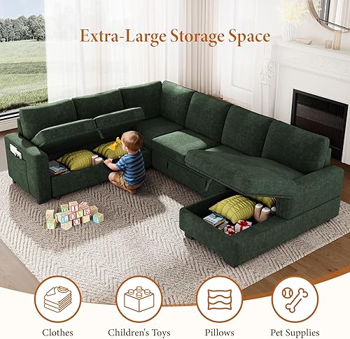 Miniatura 6 de Vesgantti Sofá modular de 113.6 pulgadas con sofá cama extraíble, sofá cama en forma de U de 7 plazas con diván de almacenamiento, sofá modular de